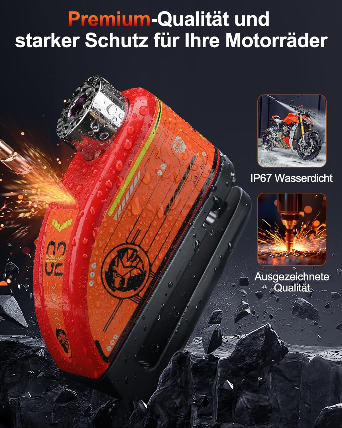 ZEXMTE Alarm Disc Lock Rechargeable Motorcycle Disc Brake Lock Alarm 120Db with 1.8M Reminder Cable Reinforced Waterproof High Security Disc Brake Lock for Motorcycle, Bike, Scooter, E-Bike, Red - Red image number 6