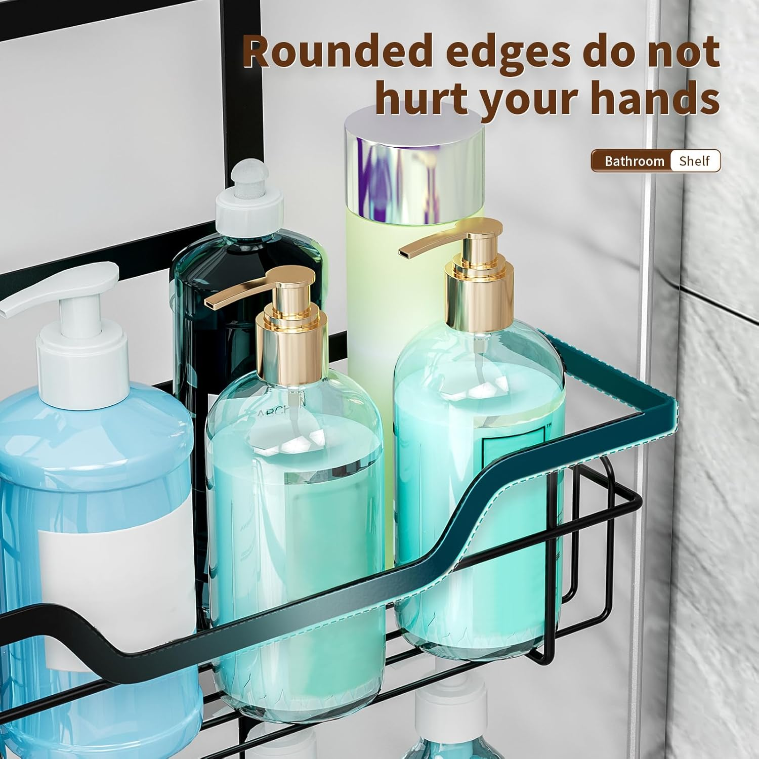 Sandream over the Door Shower Caddy, 3 Tier No Drilling Shower Caddy Hanging with Hooks for Razor and Sponge, Rustproof Bathroom Storage Shelf Rack with Soap Holder - Black image number 4