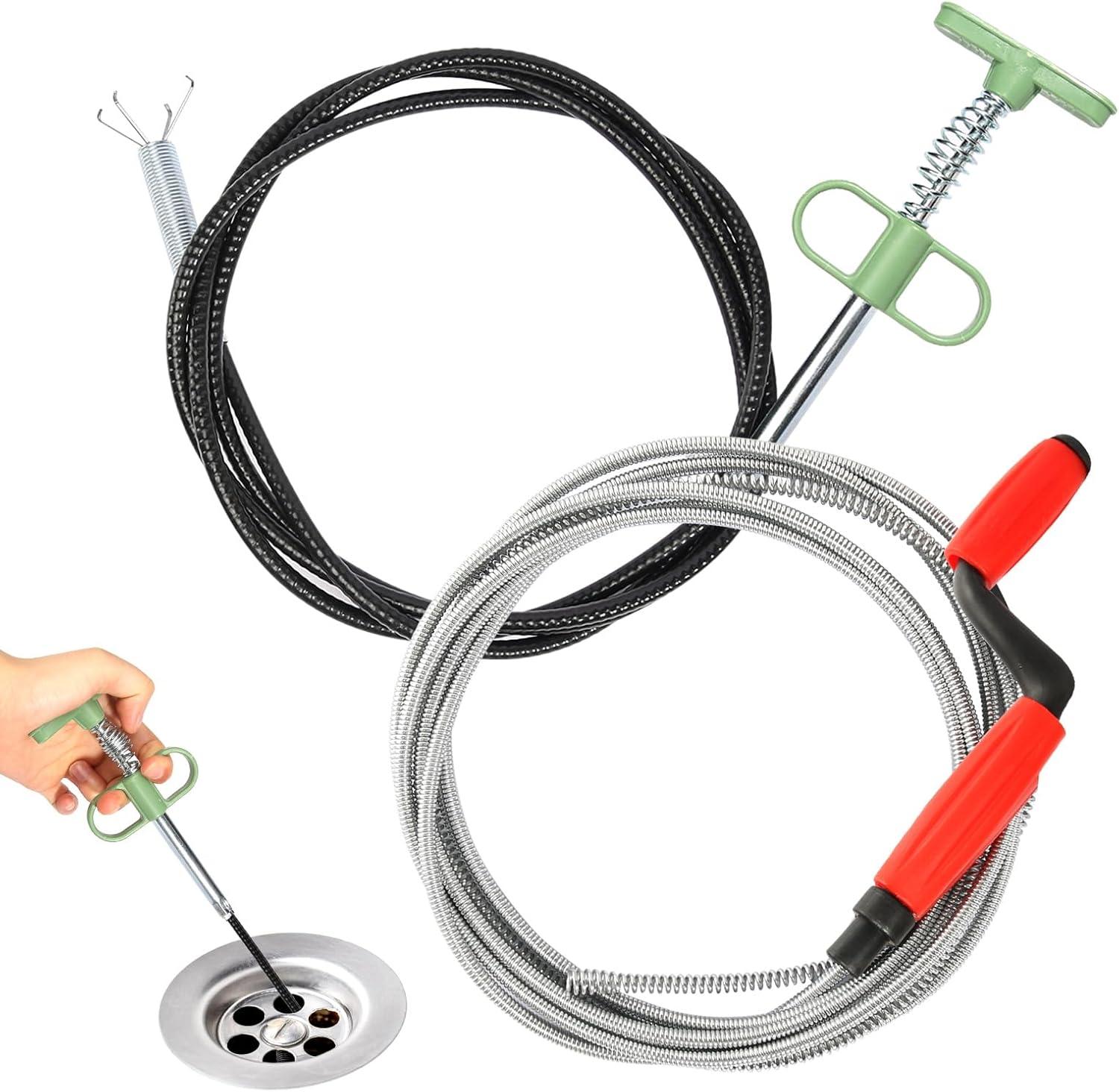 Pipe Cleaning Spiral Drain Cleaner 5 M X 6 Mm Spiral Drain Pipe Cleaning with 2 M Drain Pipe Foreign Body Clamp Universal Spiral Drain Spiral Pipe Cleaner Spiral for Stubborn Blockages