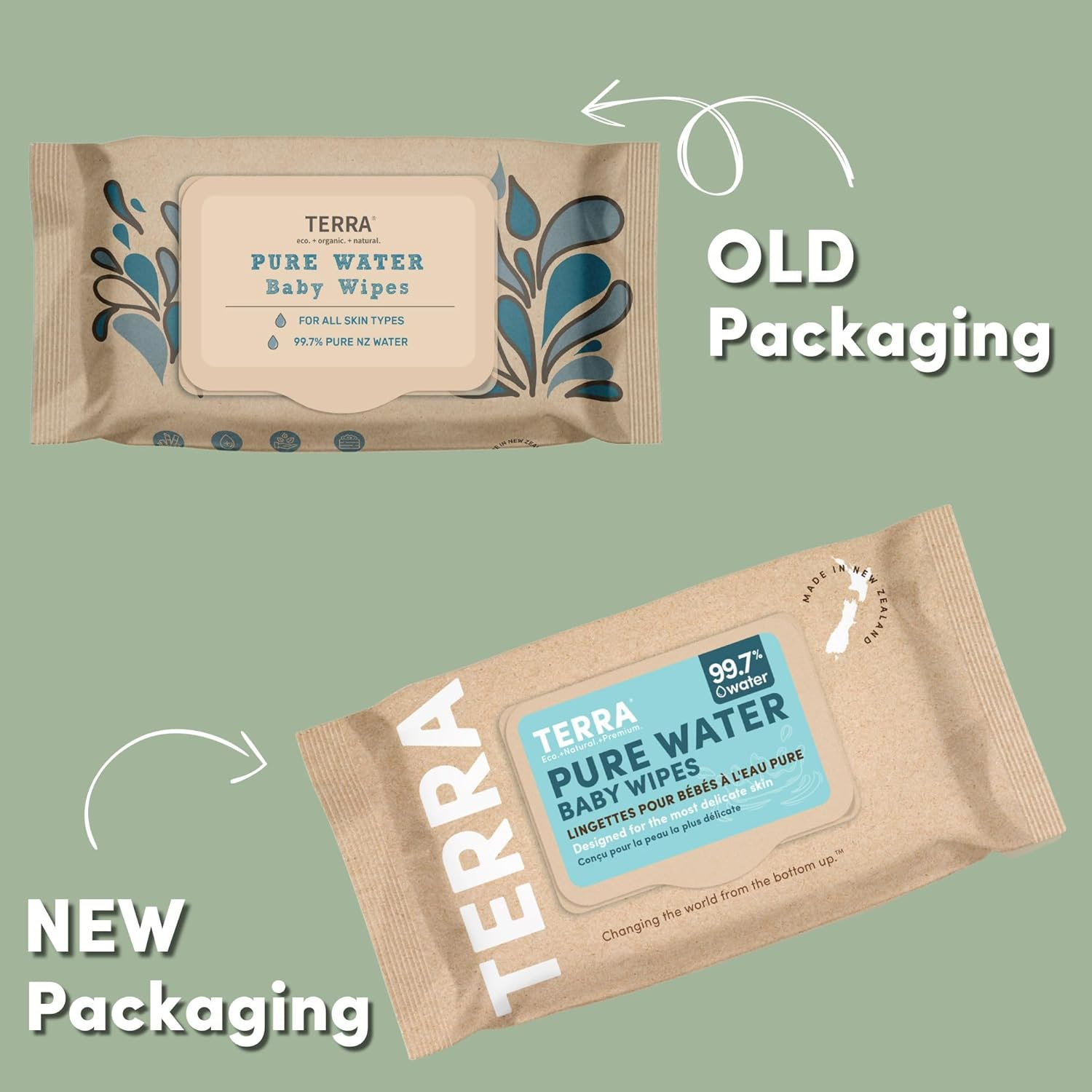 Terra Bamboo Baby Pure Water Wipes &ndash; 99.7% Pure New Zealand Water, 100% Biodegradable Bamboo Fiber, 0% Plastic, Unscented, Suitable for Sensitive Skin &ndash; 12 Packs (840 Wipes)