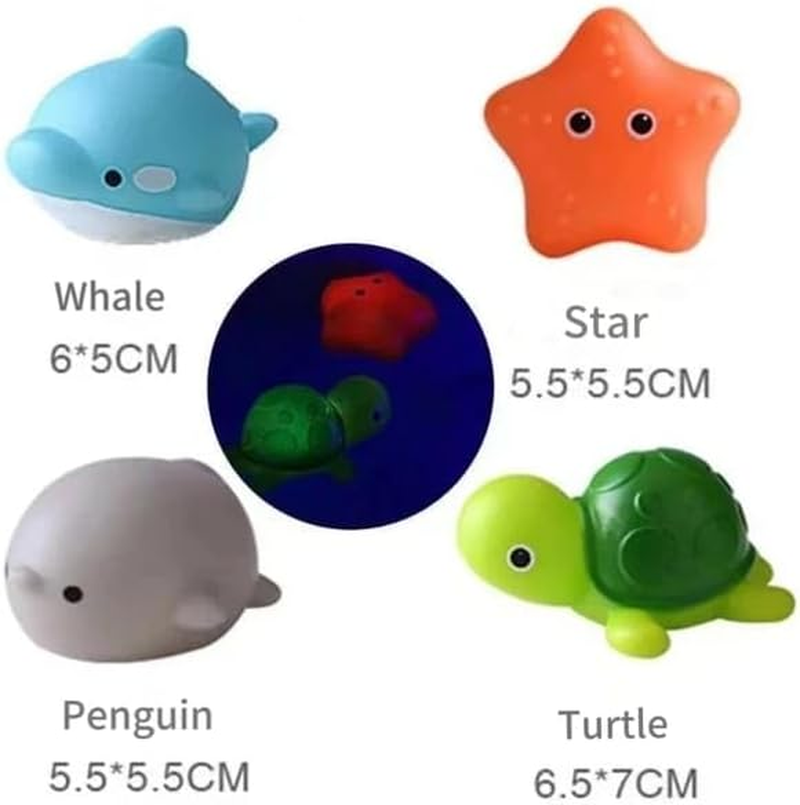 Toy O Toy Light up Baby Bath Toys Set with Frog Net &ndash; 4 Colorful Floating Animal Figures (Starfish, Turtle, Whale,Penguin) &ndash; Sensory Water Play for Toddlers and Kids 18M+ (A) image number 1