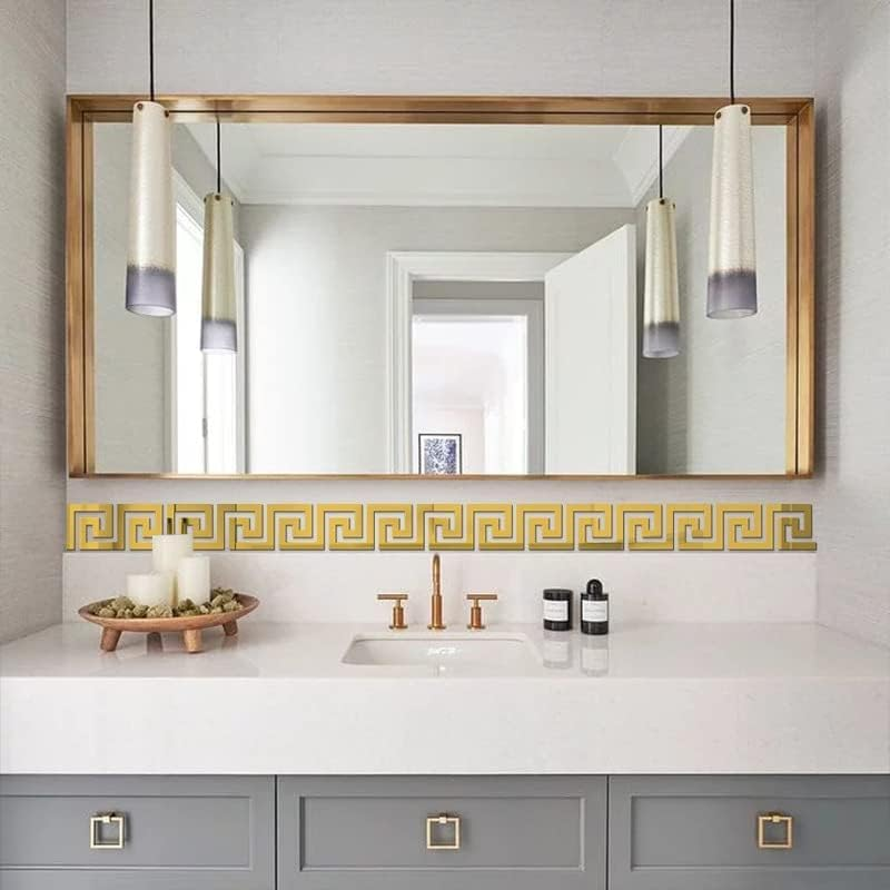 Lubise 64Pcs Gold DIY Mirror Stickers Removable Adhensive Wall Stickers Decals for Home Art Room Bedroom Background Decoration (Geometric Greek Key Pattern)&hellip; image number 3