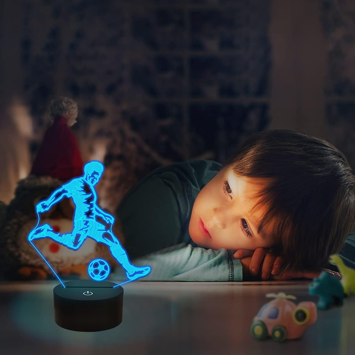 Soccer Night Light, 3D Optical Illusion Lamp for Soccer Fan, Idea Birthday Xmas Great Bedroom Decor Gifts for Sports Fan Boys Girls with Remote Control 16 Color Change + Dim Function + 4 Flash Mode