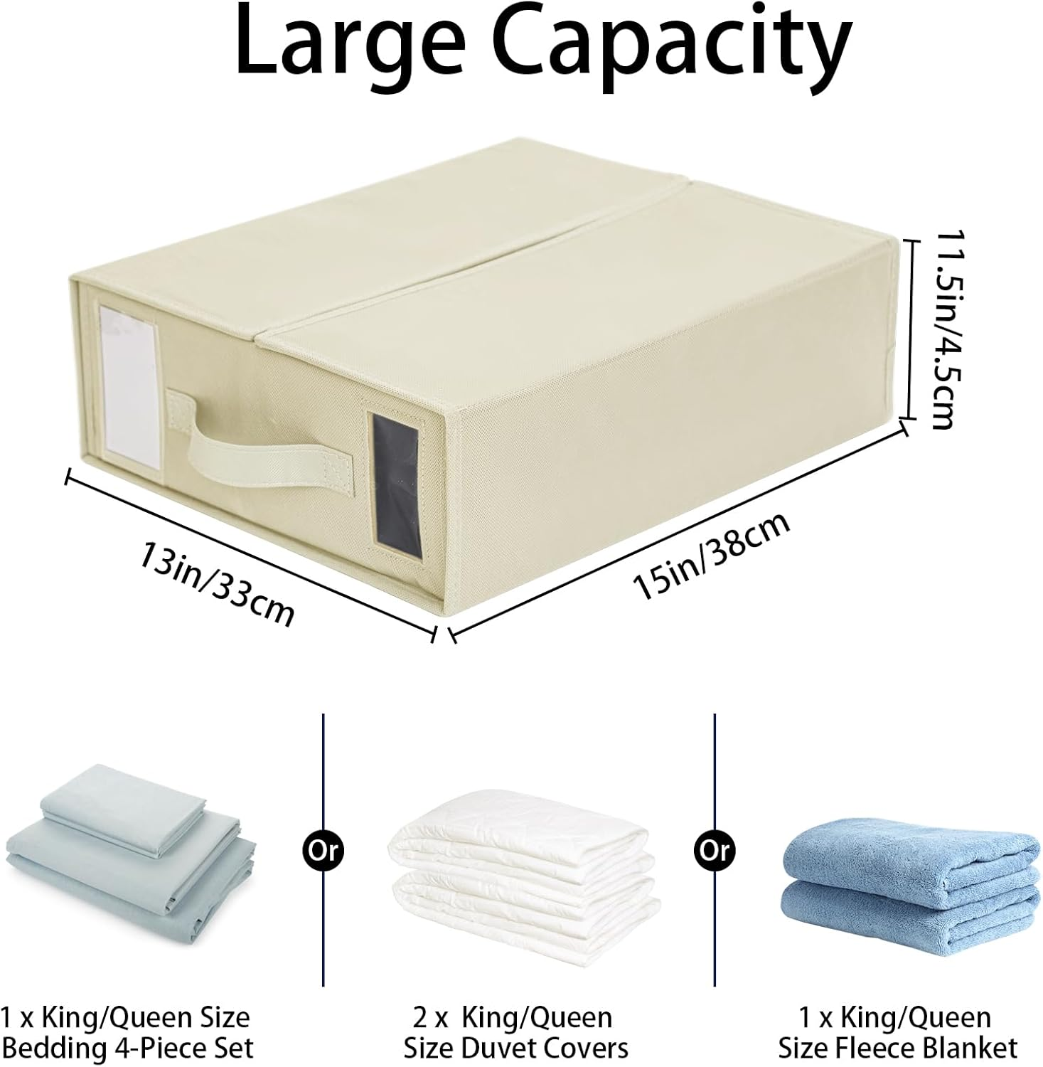 6 Pack Bed Sheet Organiser and Storage, Foldable Bedsheet Organizer for Linen Closet, Sheet Set Organiser with Window XL (Queen & King Size) Organizing Bedding Container Box, Beige