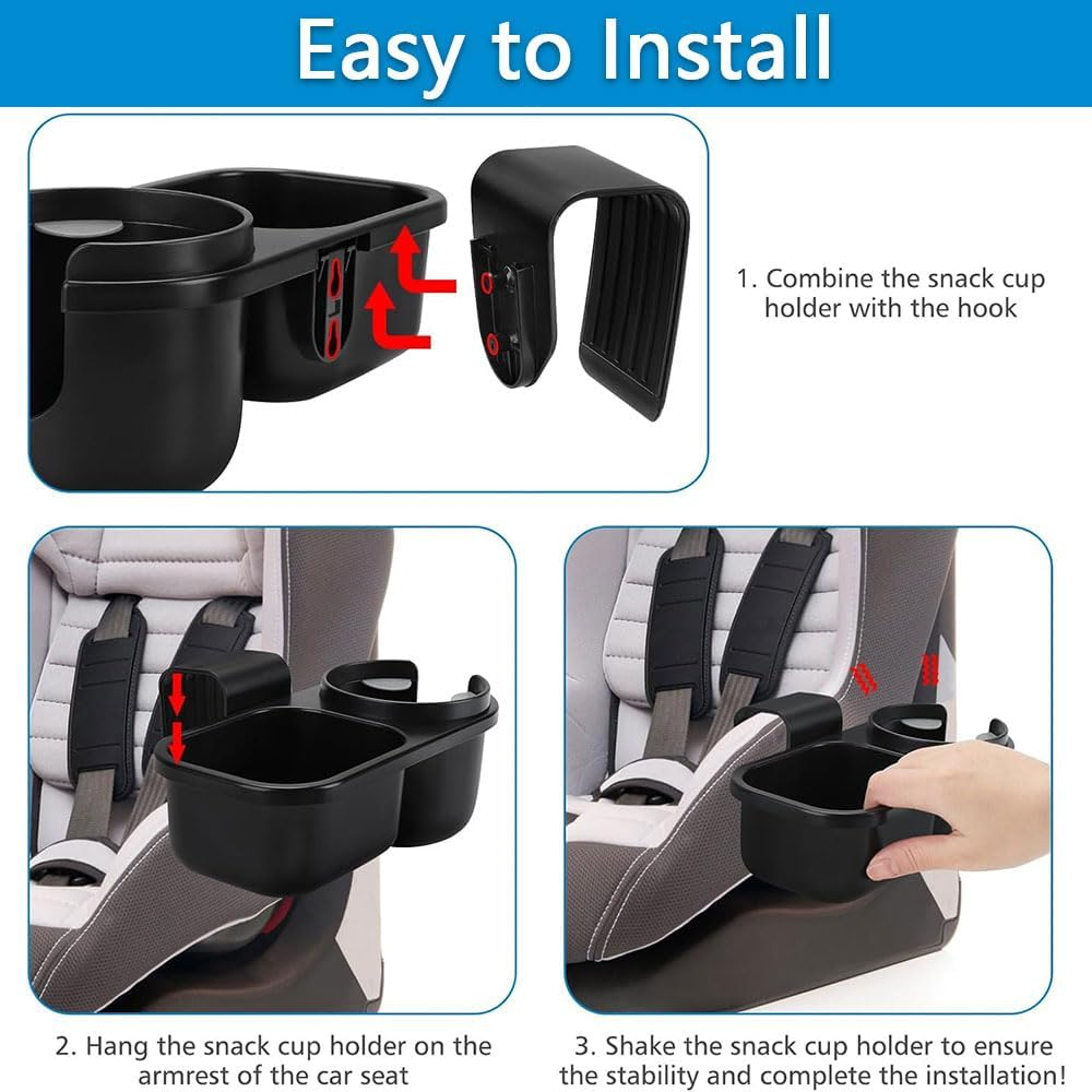 Child Car Seat Tray with Cup Holder &ndash; Universal Snack Tray Attachment for Convertible Car Seats, Strollers & Boosters &ndash; Toddler Travel Tray, Compatible with Most Models image number 3