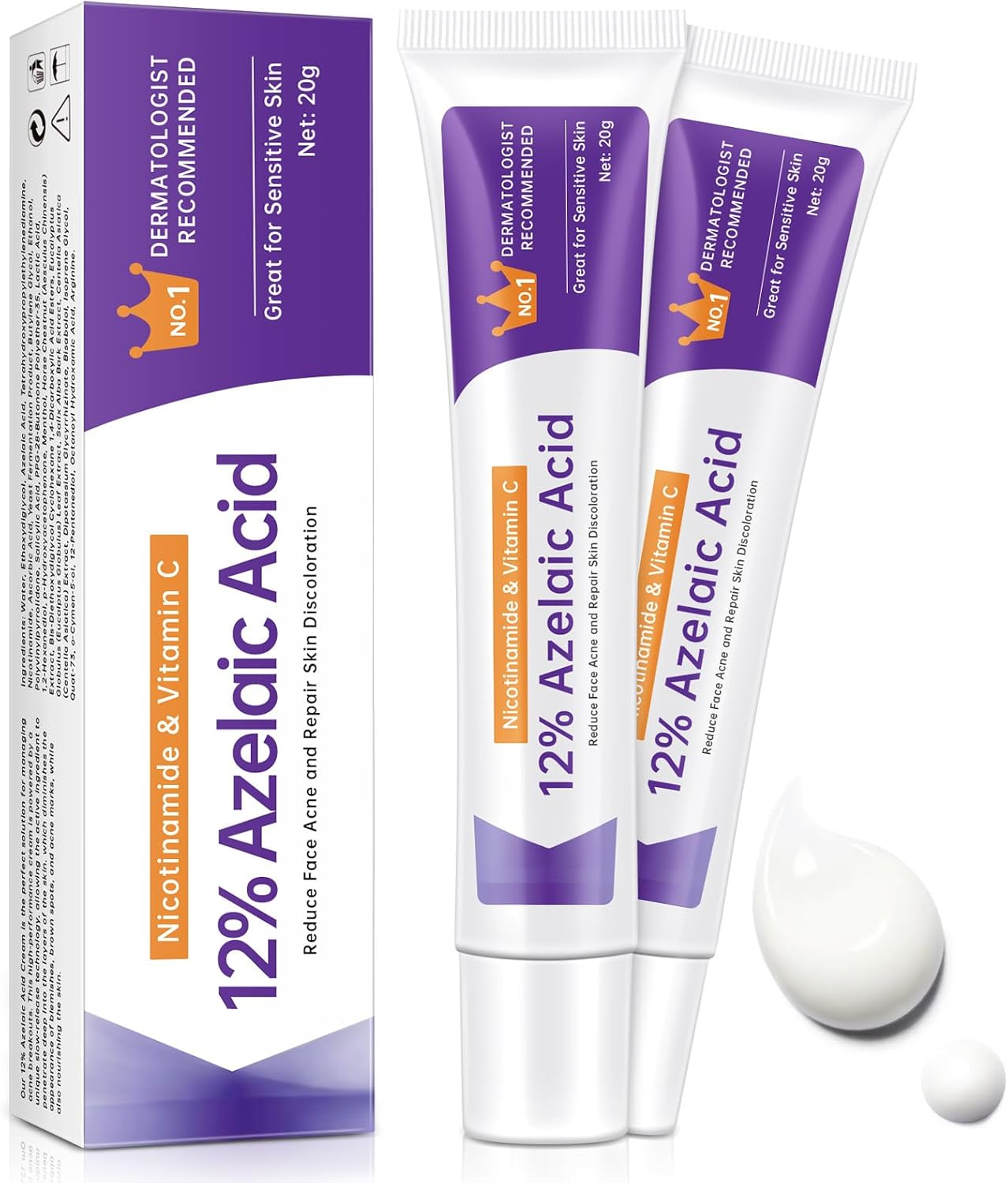 Azelaic Acid 12% Acne Cream,Azelaic Acid Serum with Niacinamide & Vitamin C Reduces Redness,Acne,Soothes Irritation,Azelaic Acid for Facial Exfoliation, Blackheads & Scars, 20G image number 6