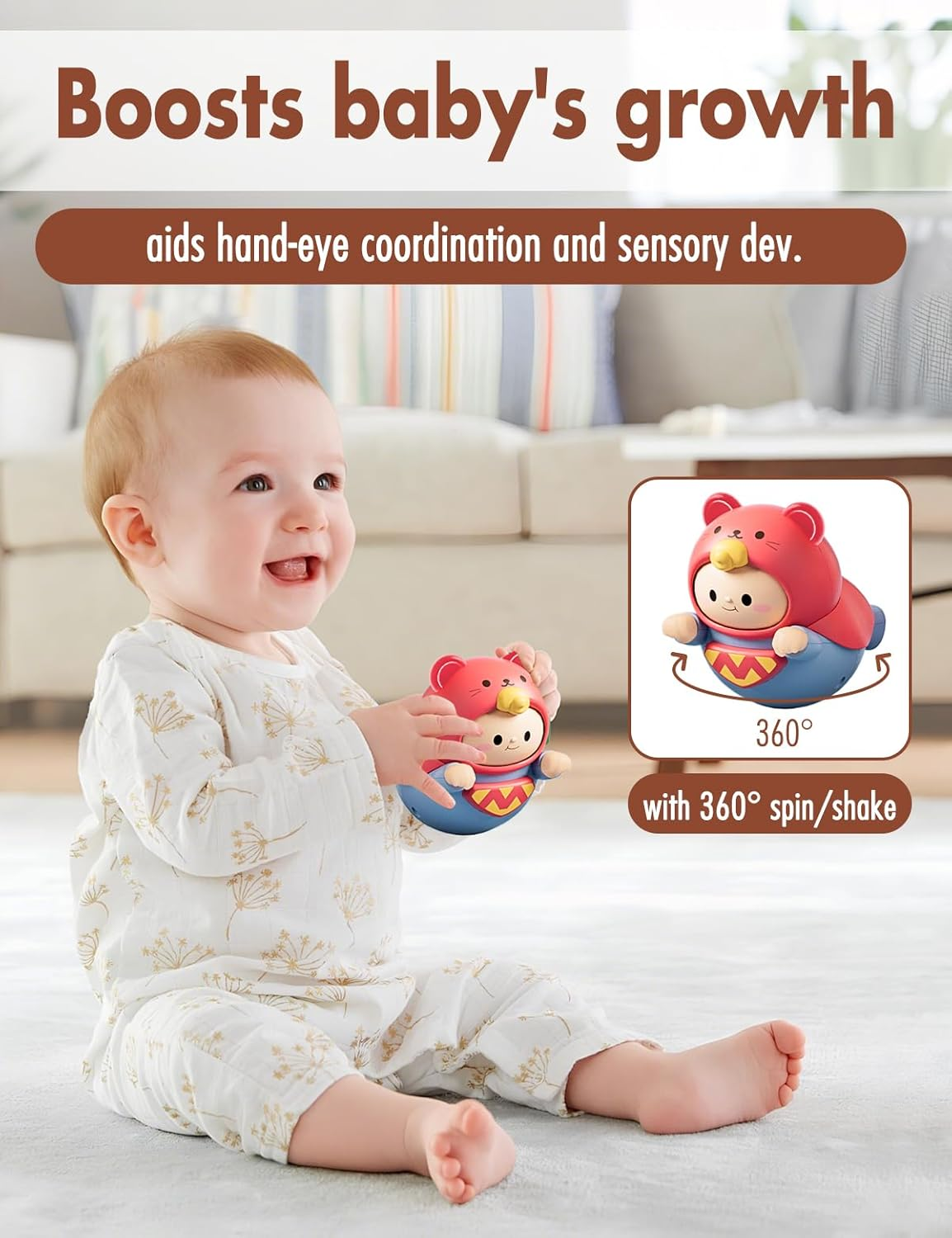 SVIOKODX Baby Roly-Poly Toy,Wobble Toy for Boy Girl,Crawling,Tummy Time,Sensory & Musical,Baby Essentials for Travel, Gifts for 18+ Month Toddler image number 5