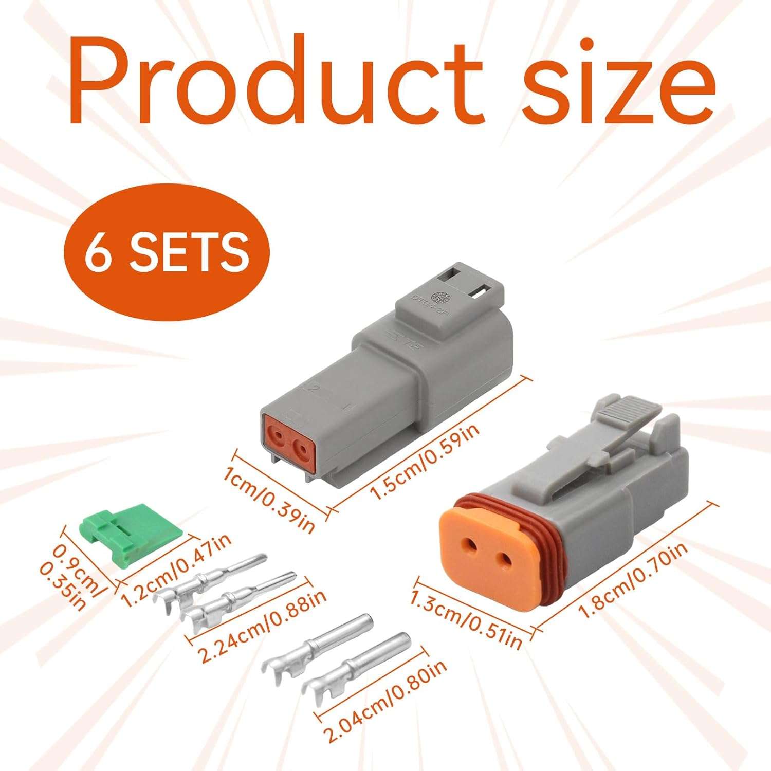 6Set Deutsch Connector Kit, Deutsch Connector Plug, 2 Pin Waterproof DT Kits, Waterproof DT Electrical Wire Connector, Ideal for Car, Truck, Marine, Motorcycle, Off-Road Vehicles image number 1