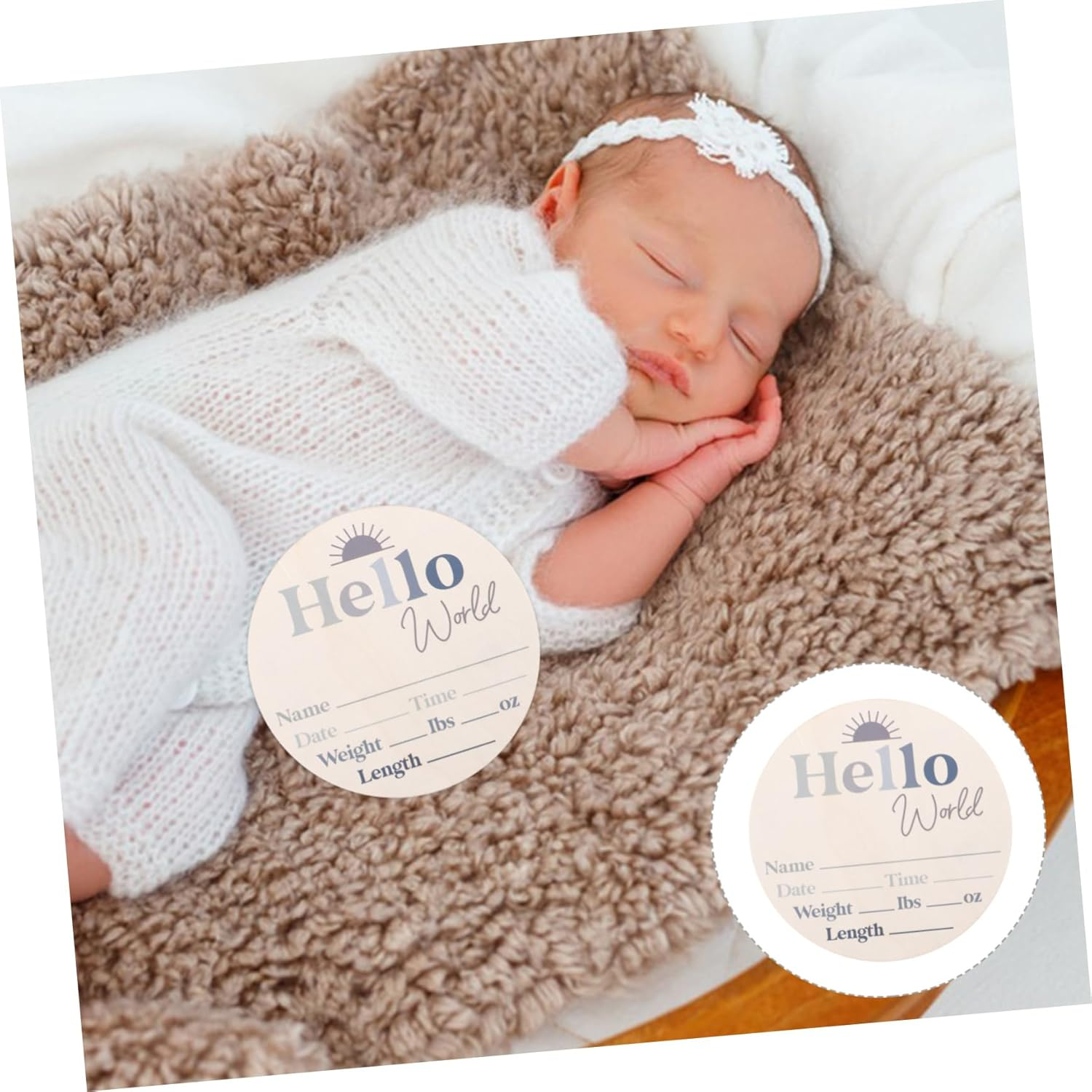 Yardwe Monthly Milestone Card Growth Commemorative Wood Sign Floral Design Newborn Name Announcement for Shower Decor image number 1