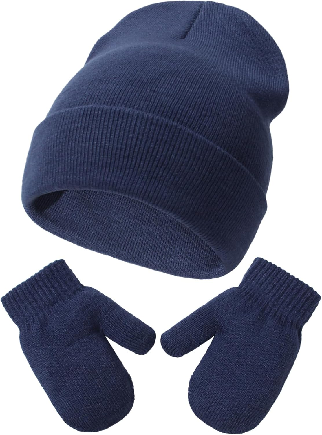 Malaxlx Baby Kids Beanie Hat Mittens Set Infant Toddler Winter Warm Knit Hat Gloves Set for 3 Months - 6 Years Girls Boys