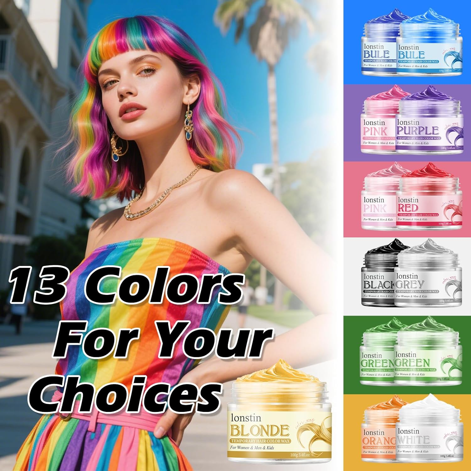 Gold Hair Wax 100G &ndash; Temporary Hair Colour for Men, Women & Teens &ndash; Washable Styling Clay Mud, Instant Hair Dye for Parties, Cosplay, Halloween, Festivals & Daily Looks Lonstin Hair Color Wax image number 1