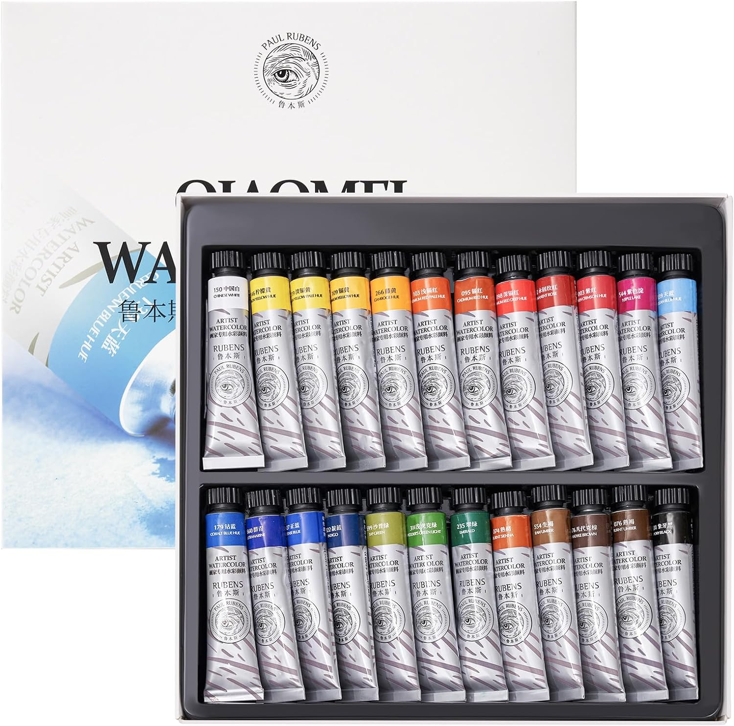 Paul Rubens Watercolor Paint Set 24 Vibrant Colors 12Ml / 0.4 Fl Oz Tubes, Watercolor Tubes with Great Value, Water Color Paints Art Supplies for Adults, Kids, Artists & Beginners & Academy Grade