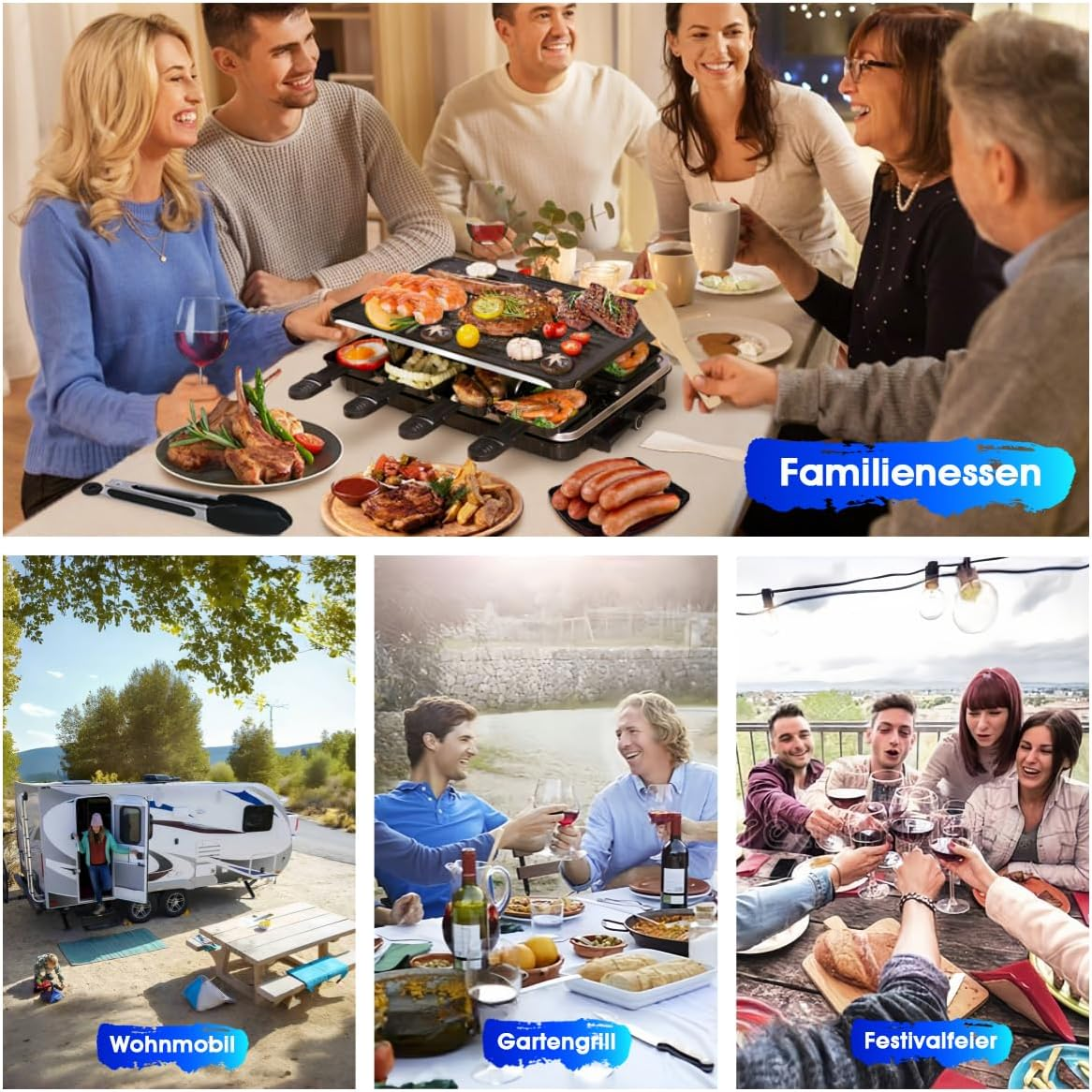 Leukoles Reversible Raclette Grill, Raclette for 8 Persons, 1300W Non-Stick Electric Grill with 8 Mini Raclette Cheese Pans & 1 Wooden Spatula, for Indoor Barbecuing in the Family image number 4