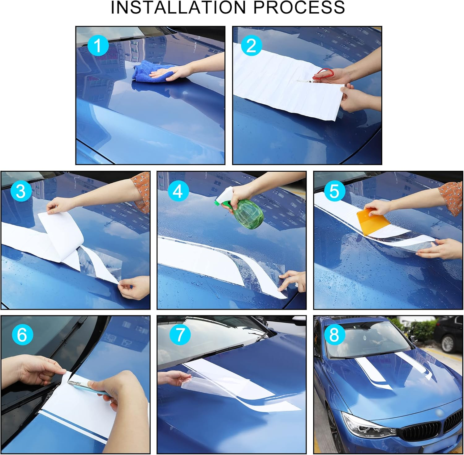 TOMALL 33"X 5.7" Car Hood Stripe Sticker for Auto Racing Sport Body Side Decal - Roof, Hood, Bumper Vinyl Modified Decoration (White) - White image number 2