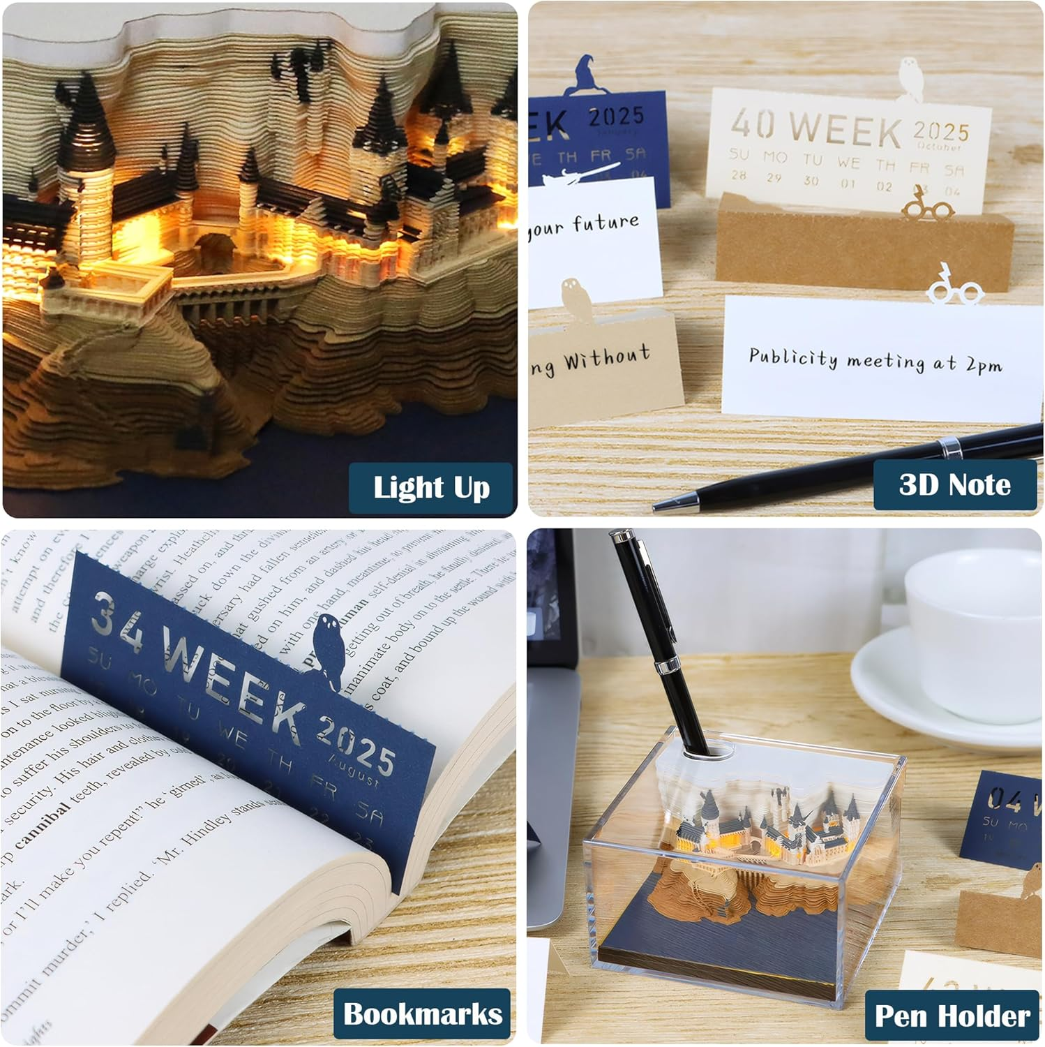 3D Calendar 2025, Magic Castle Time Piece Memo Pad Desk Calendar image number 2