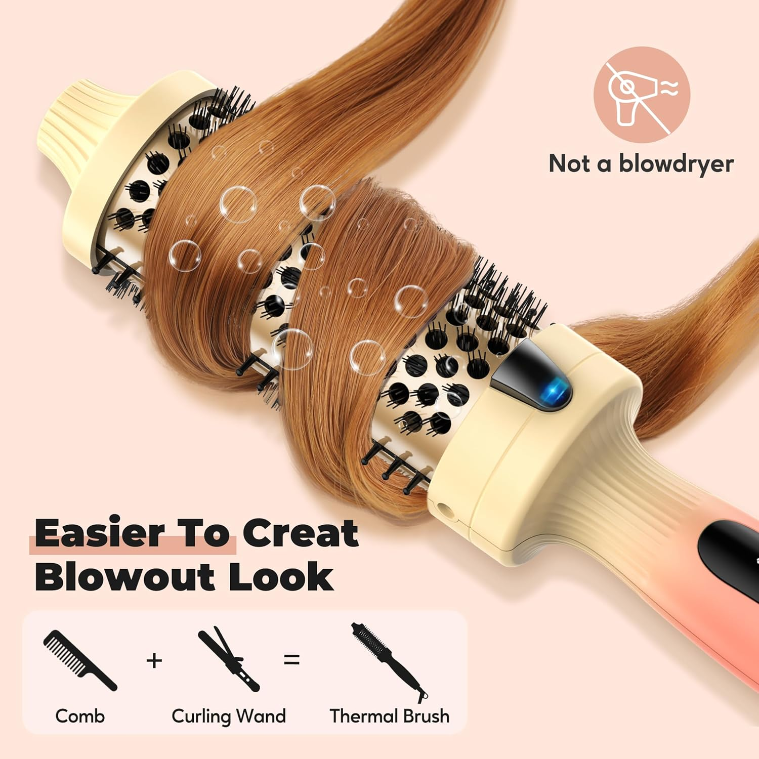 Farery 1.77-Inch Thermal Brush - Ceramic Ionic Heated round Brush for 90'S Full-Bodied Style, Volumizing, Smooth Hair & Natural Curls, Dual MCH Heating, Digital Display, 9 Temperature, Dual Voltage image number 1