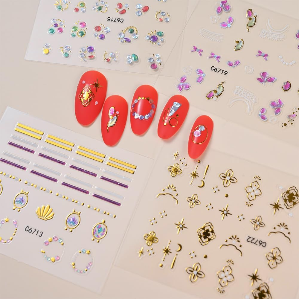 30 Pcs Nail Stickers Moon Star Heart Self Adhesive Nail Charms Stickers Nail Art Design image number 2