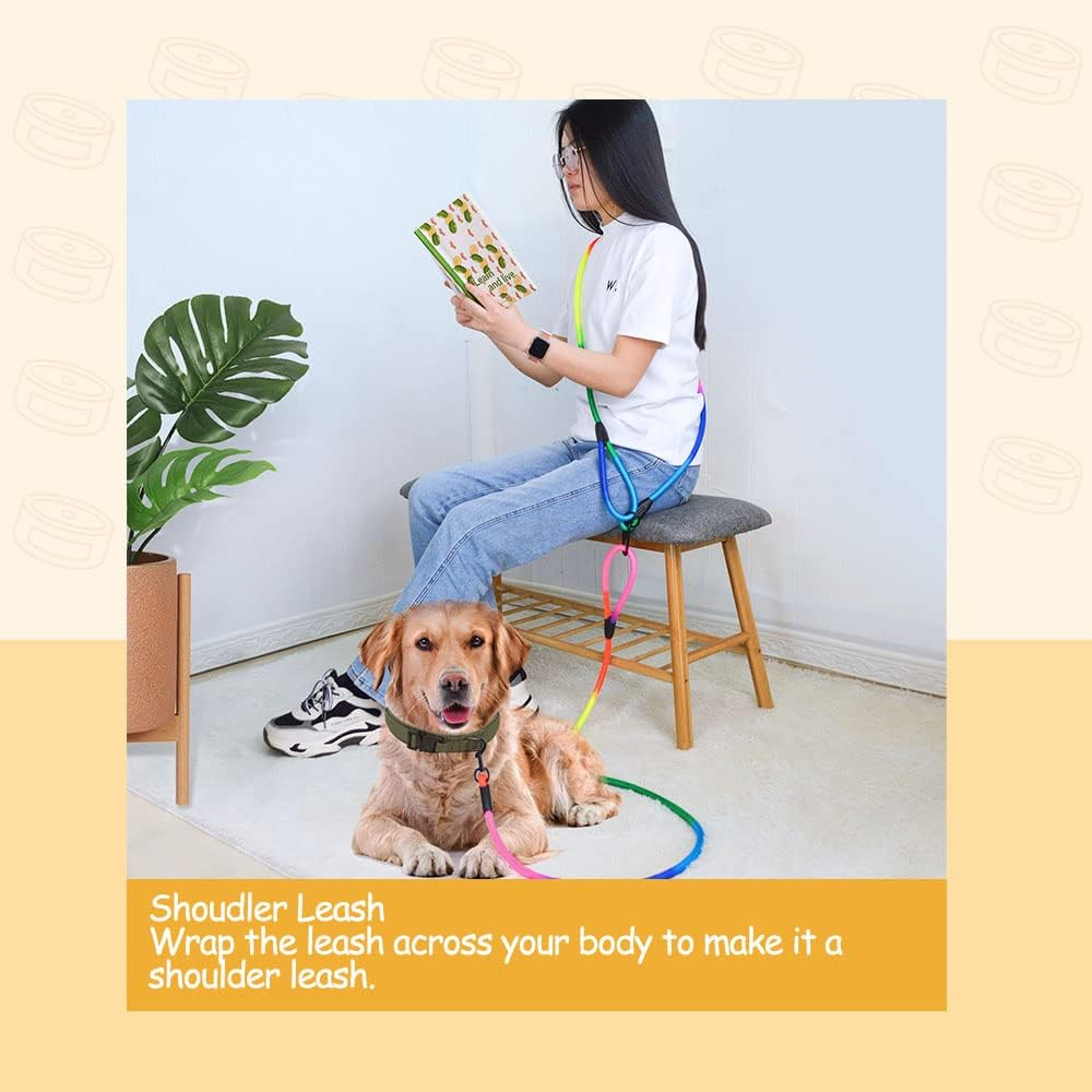 JOPOY Hands Free Dog Leash 9.8Ft Rope Crossbody Dog Leash Reflective for Large Medium Small Dogs Walking, Jogging and Running，Dog Training Leash (Rainbow, 9.8Ft) image number 3