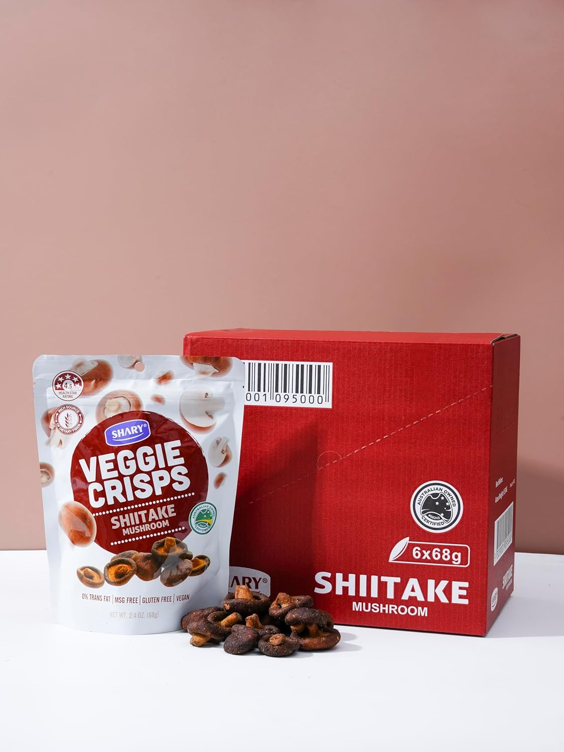 Shary Shiitake Mushroom Crisps, Bulk Pack (6 X 68G) &ndash; Crunchy, Savoury, Vegan, Gluten-Free Snack image number 2
