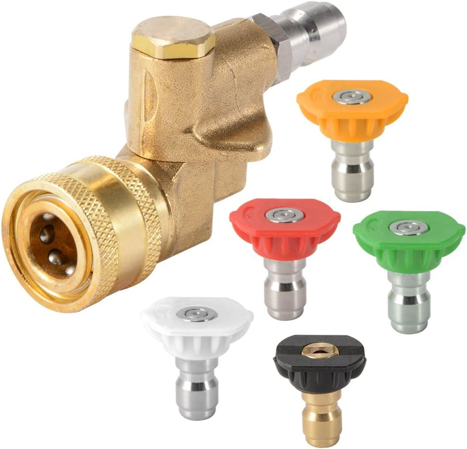 Pressure Washer Accessories Kit, 5 Power Washer Spray Nozzle Tips, Quick Connecting Pivoting Coupler, 1/4" 4500 PSI 6-Pack