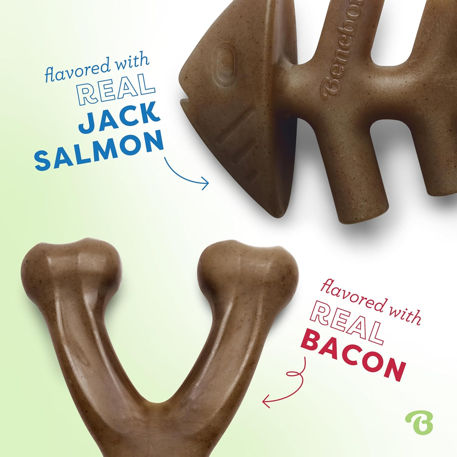 Benebone 2-Pack Indestructible Fishbone/Wishbone Dog Chew Toys, Long Lasting Tough Boredom Breaker for Dogs, Real Salmon and Real Bacon Flavour, for Large Dogs, Made in USA image number 2