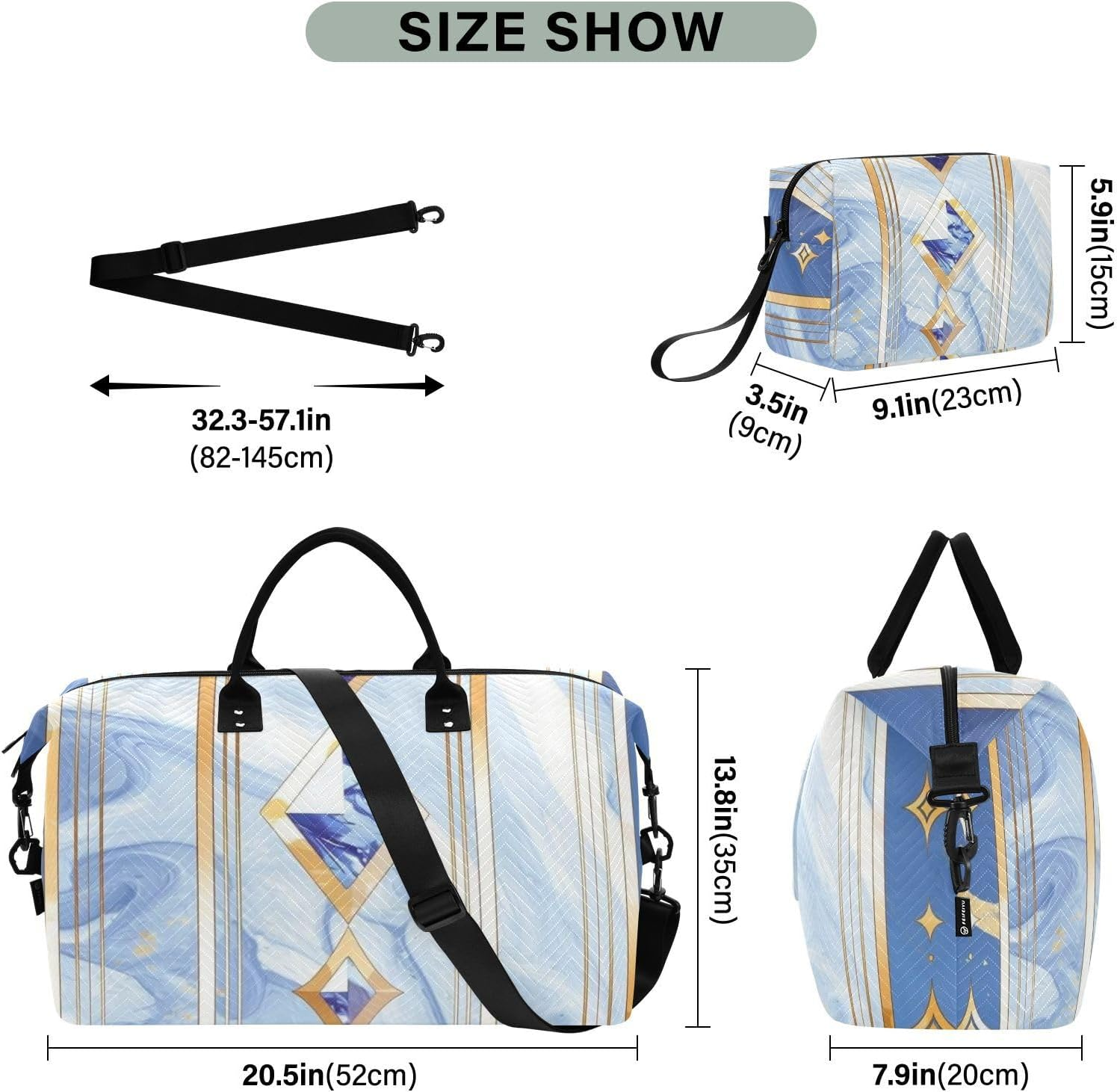 Western Magic Blue Gem Travel Bag Travel Weekender Gear Bag Sports Duffel Bags with Toiletry Bag for Travel 2 Pcs Set, Western Magic Blue Gem, 1 Size image number 1