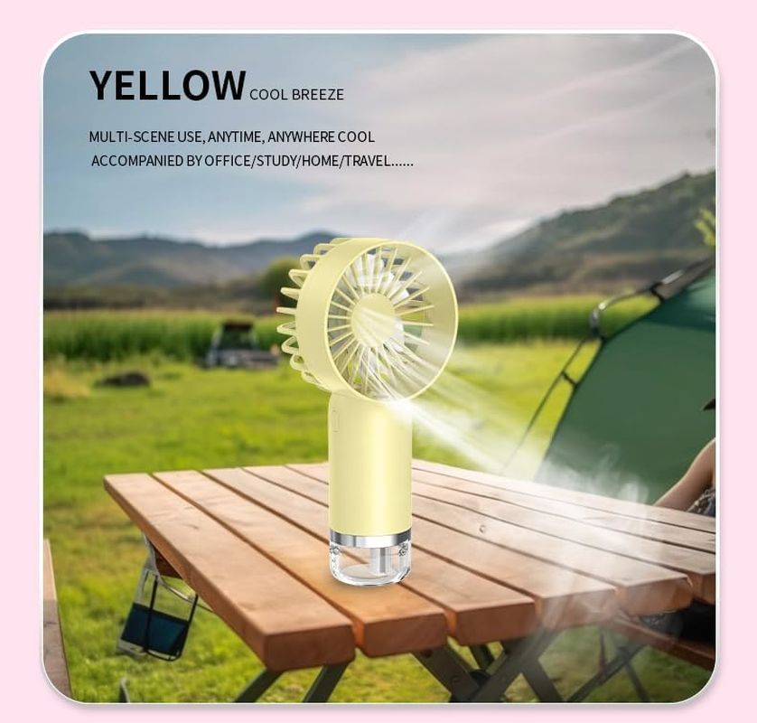 Misting Fan Portable, Handheld Personal Mister Fan, Small Fan Rechargeable, Mini Spray Water Mist Fan, Kids Women Portable Fan for Travel, Outdoors, Hiking, Camping Home Office (Yellow) image number 2