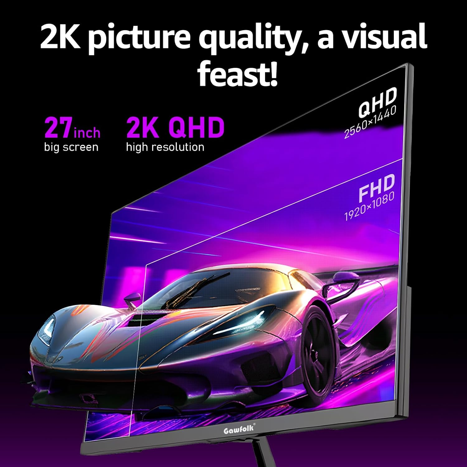 27" 2K Gaming Monitor - 120Hz, QHD PC Computer Screen IPS with AMD Freesync, Flicker-Free, Support VESA Mountable (75X75Mm) image number 5