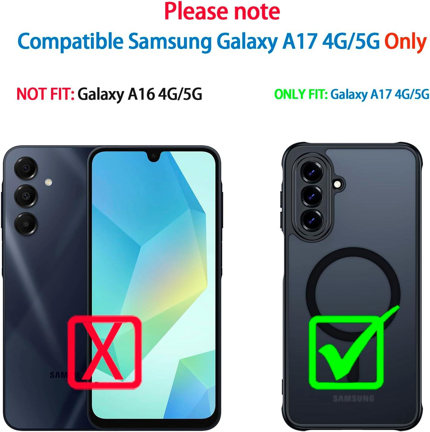 Magnetic Case for Samsung Galaxy A17 4G/5G,Compatible with Magsafe with Screen Protector [Wrist Strap] Translucent Matte Back Shockproof Slim Cell Phone Protective Cover(Black) image number 1