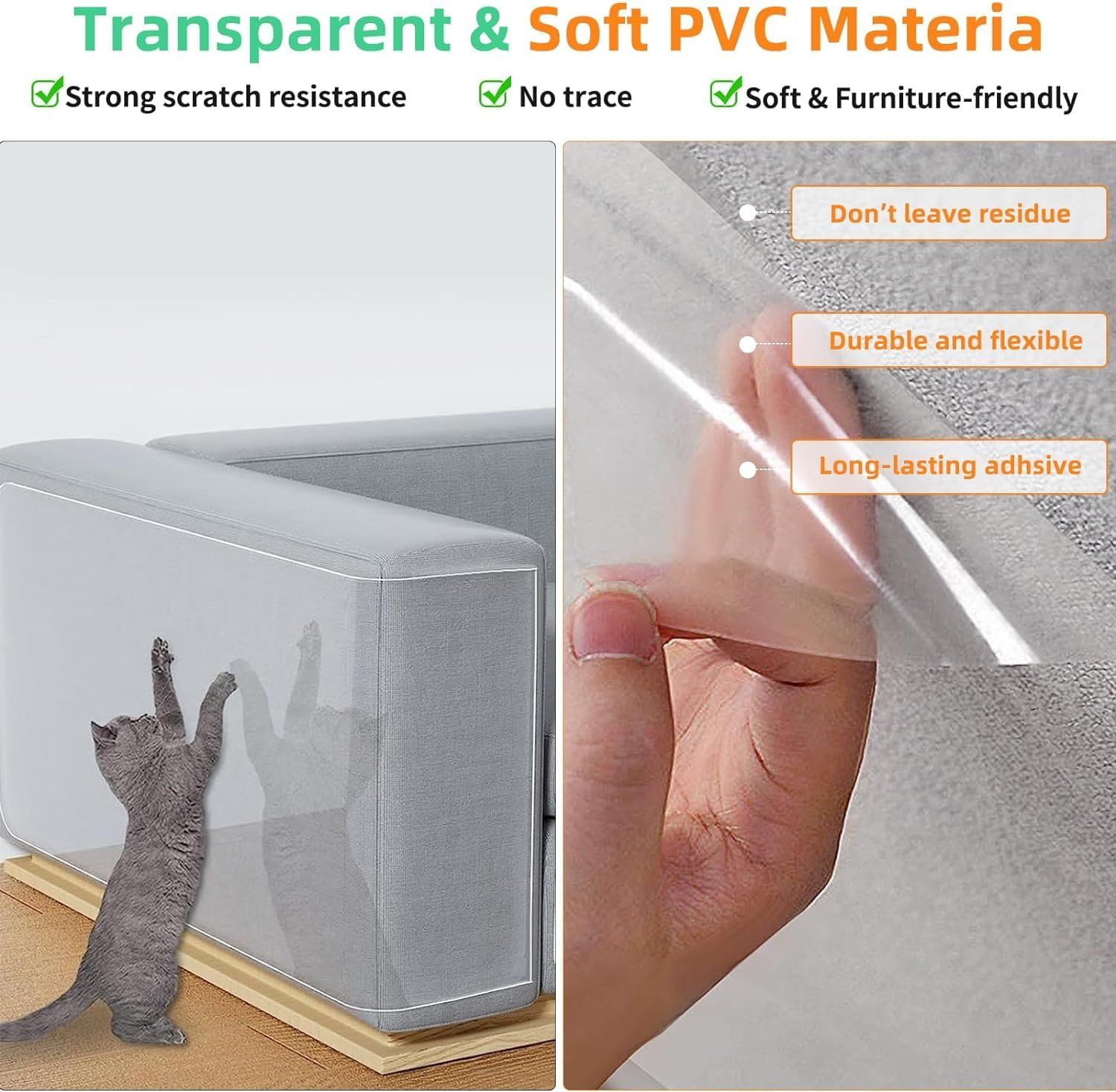 Scratch Protection Cat Tape, anti Scratch Film for Cats, Dogs, Scratch Protection for Doors, Scratch Protection, Sofa Cat Pad, Transparent Self-Adhesive Cat Furniture Protection, Scratch Protection