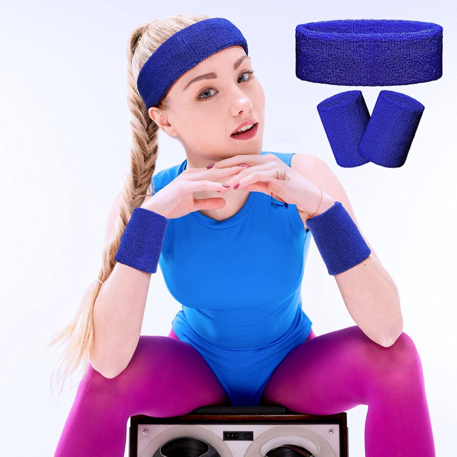 24 Pieces 80S Neon Sweatbands Set, Include 8 Sports Headbands and 16 Sweat Wristbands Elastic Athletic Tennis Sweat Bands Bulk for Man Woman image number 5