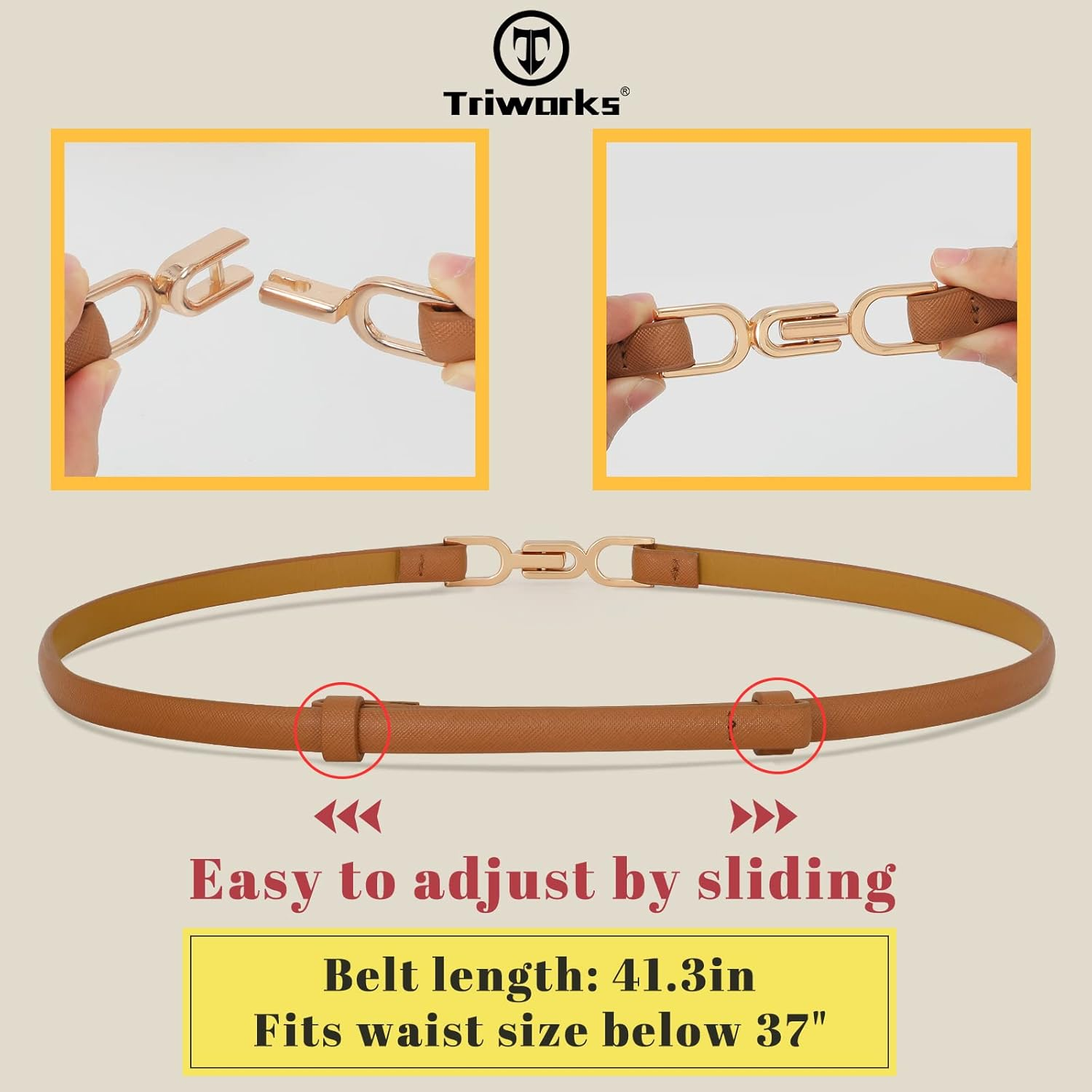 TRIWORKS Women Leather Skinny Belt 2 Pack Adjustable Belts Ladies Thin Waist Belts for Dresses, Black+Brown image number 2