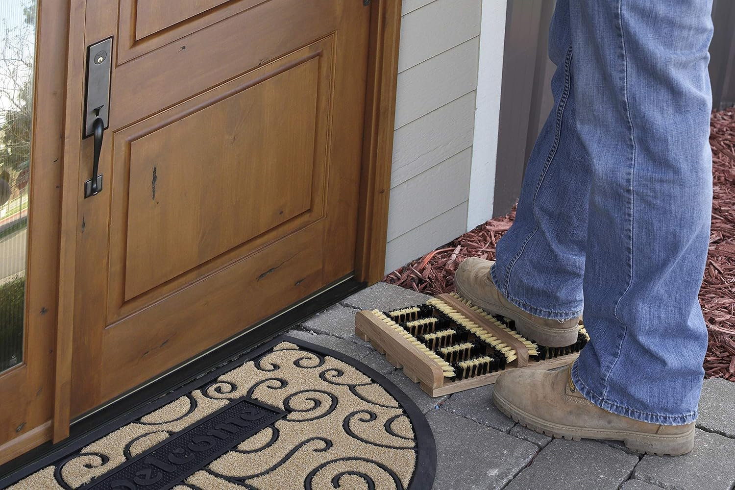 Wooden Boot Scraper Large Jack with Brush &ndash; Outdoor Shoe Cleaner &ndash; Garden Kitchen Patio Carpet Doormats &ndash; Removes All Dirt, Snow, Mud and Sand &ndash; Extra-Wide Boot Brush image number 5