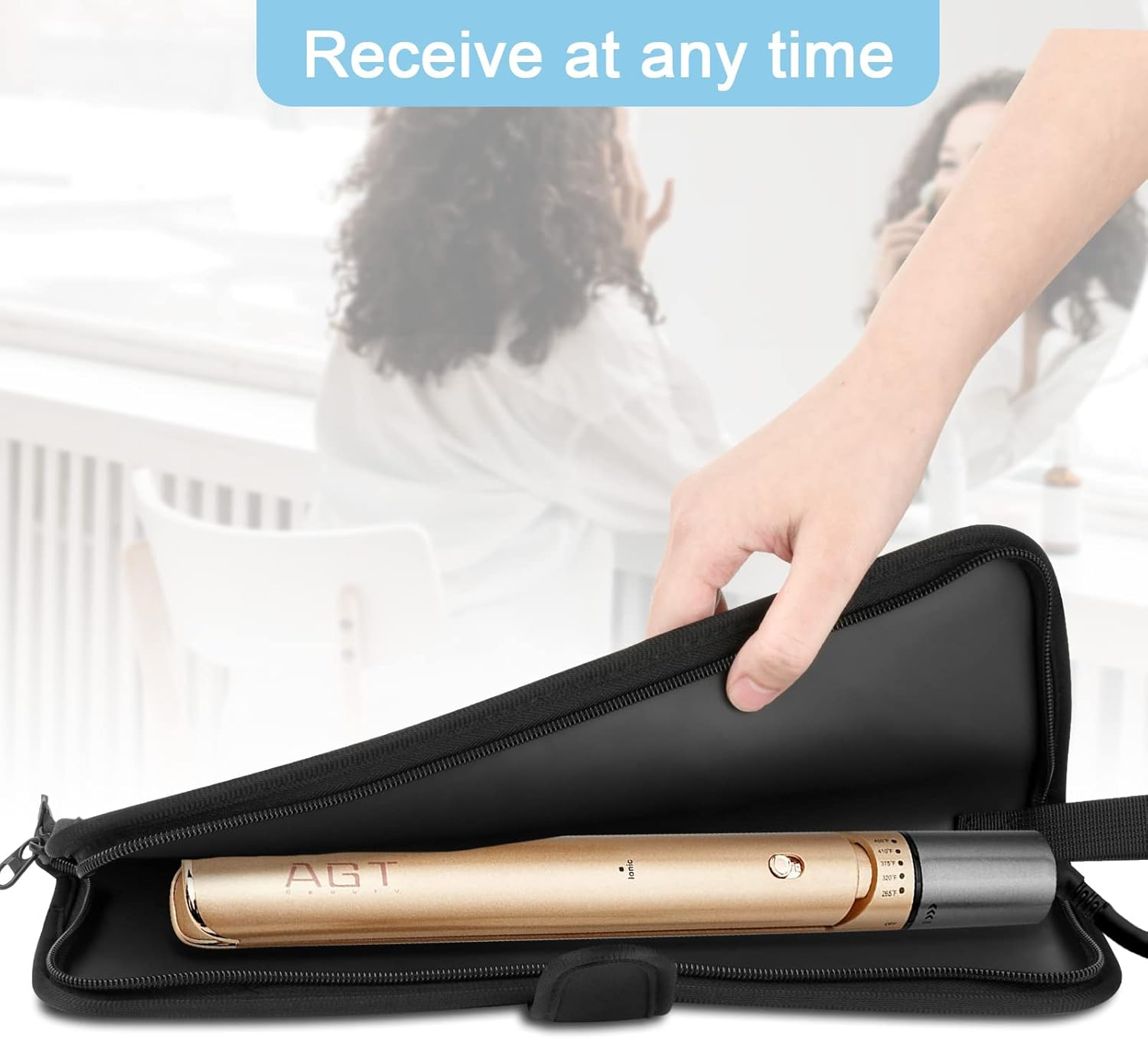 Heat Resistant Flat Iron Case, Portable Hair Straightener Pouch, Curling Iron Neoprene Cover with Silicone Mat for Hair Styling Tools 13 X 5 Inches (Black) - Hair Tool Styling image number 3