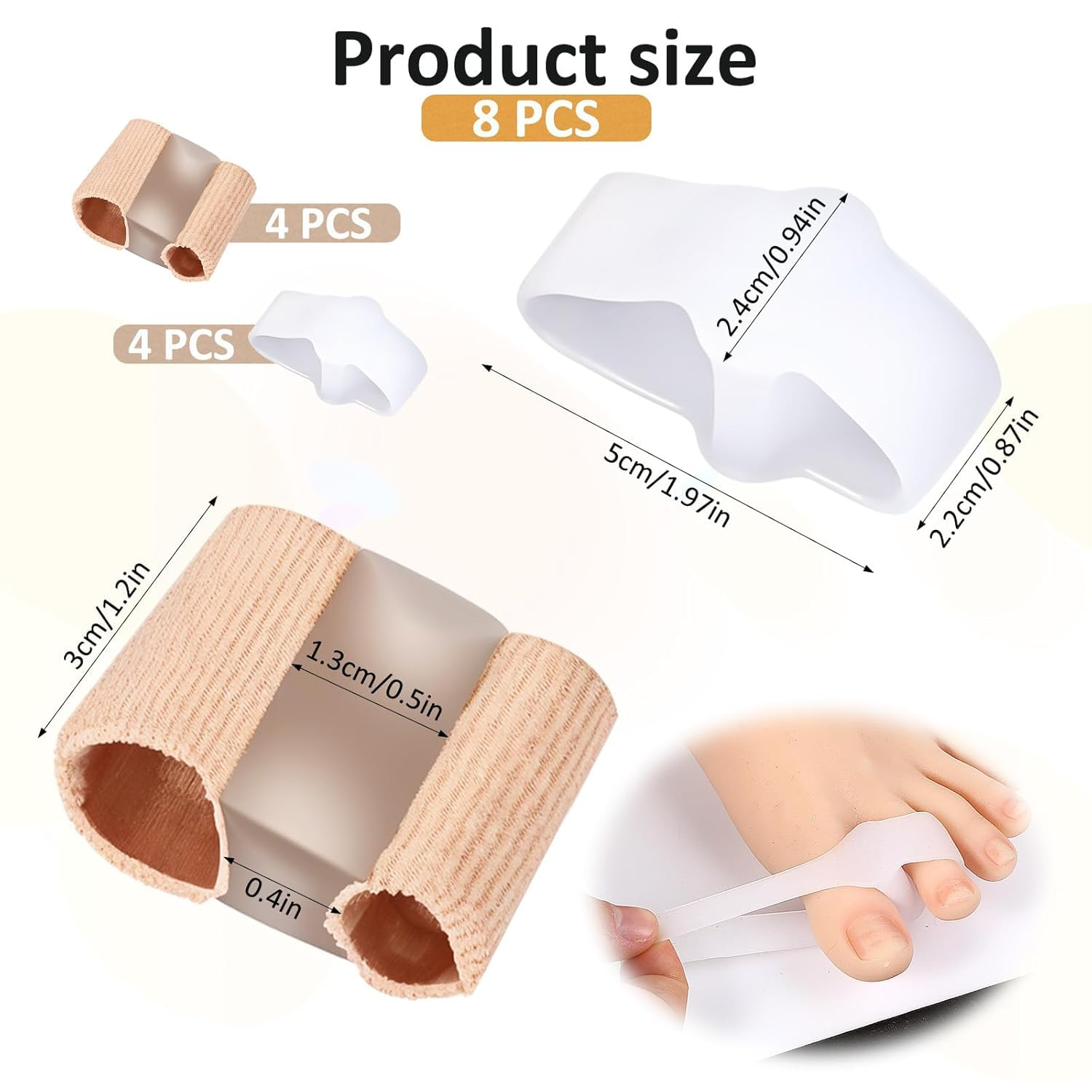 Bunion Corrector, 8 Pieces Toe Separators with 2 Loops, Big Toe Spacer Suitable for Bunion and Overlap Toe image number 6