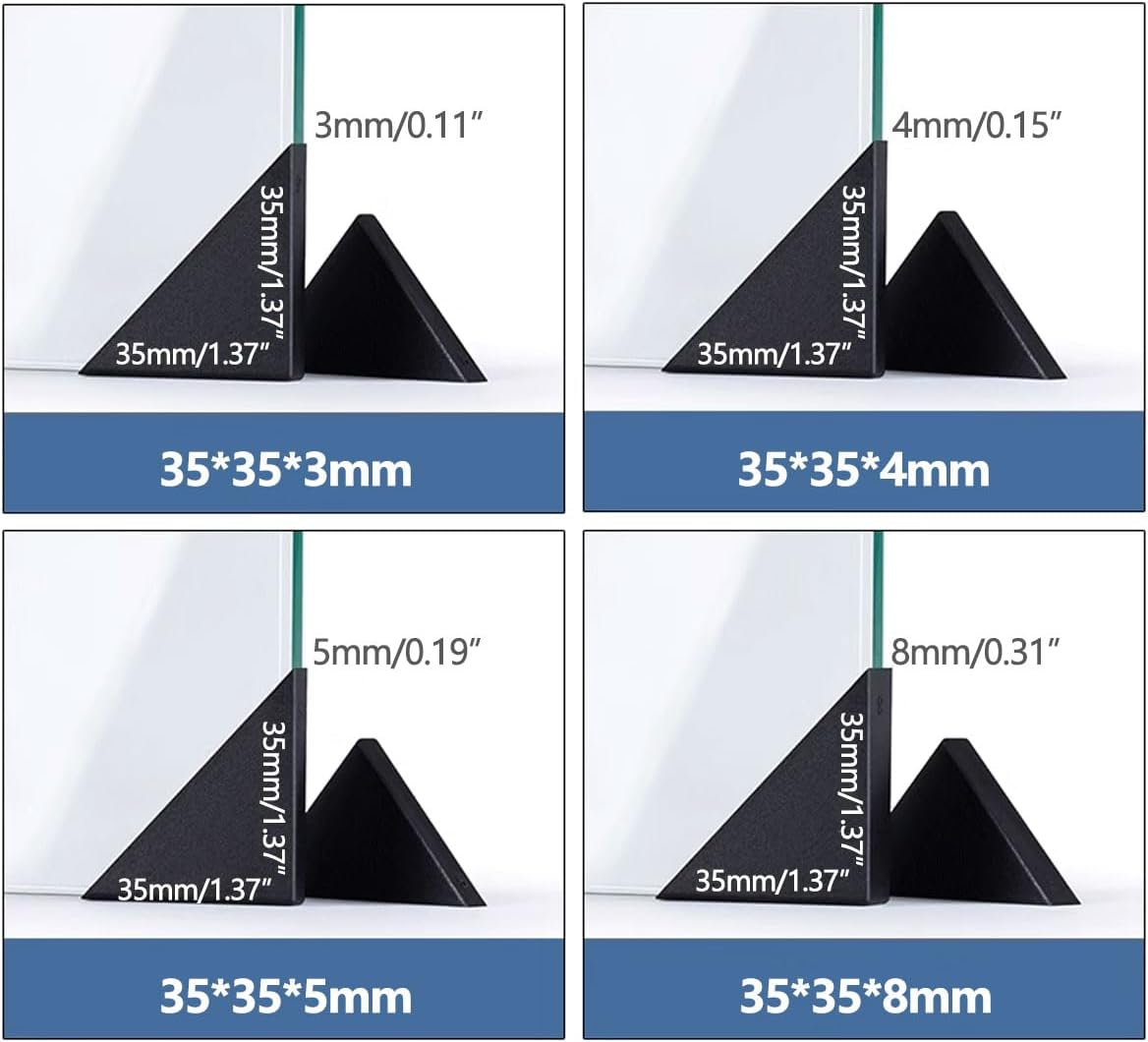 AIMALL 200PCS Plastic Glass Corner Protectors 89&deg; Angle Black Impact Resistant Tile Acrylic Edge Guards PP PE Material 1.38X1.38X0.12In 0.16In 0.2In 0.31In image number 2