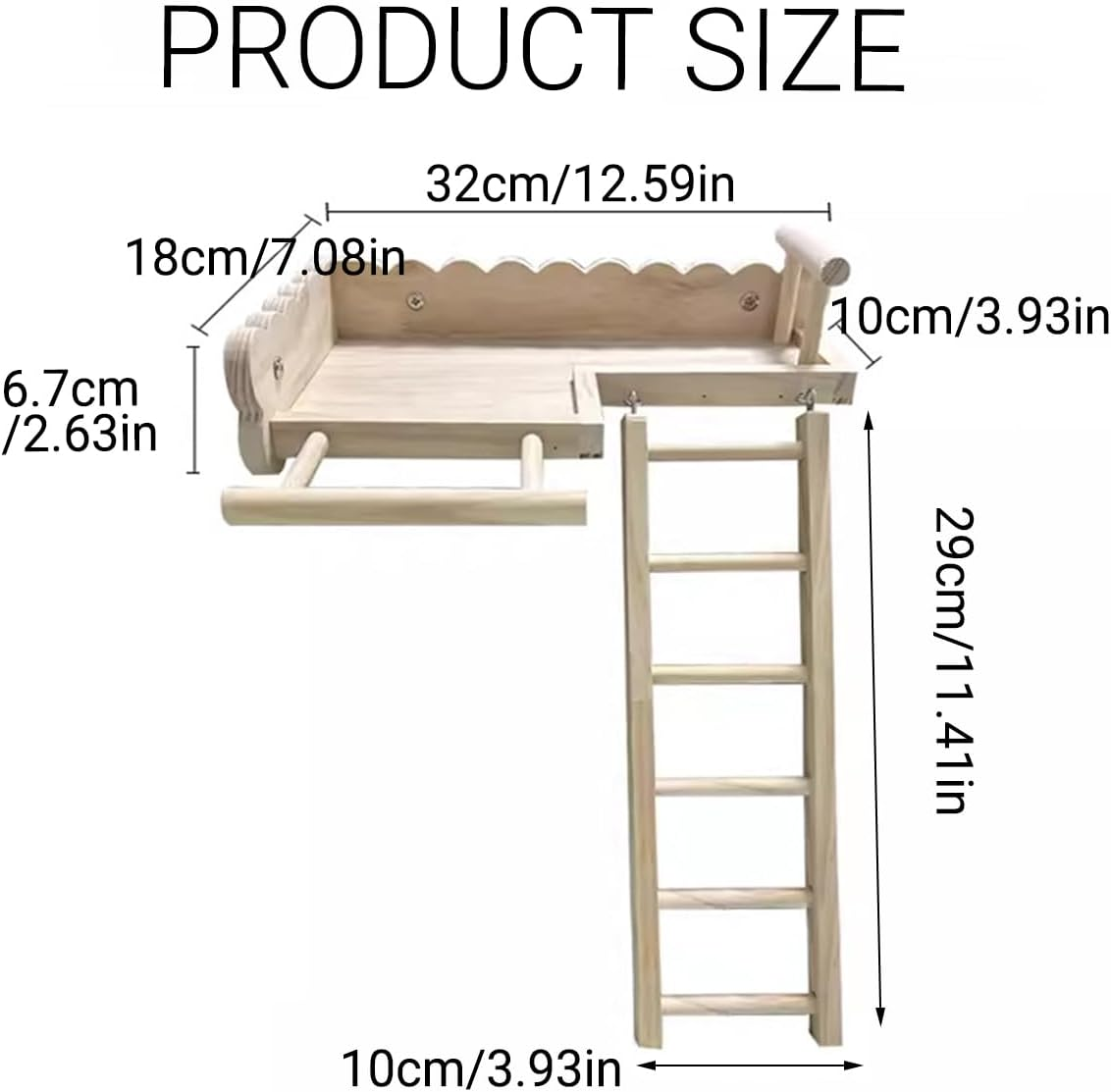 AIMALL Solid Wood Parrot Platform with Climbing Ladder 12.6X7.08X2.63In Perch Toy for Birds Budgies Cockatiels Habitat Stand Cage Accessories Natural Pine Colour image number 1