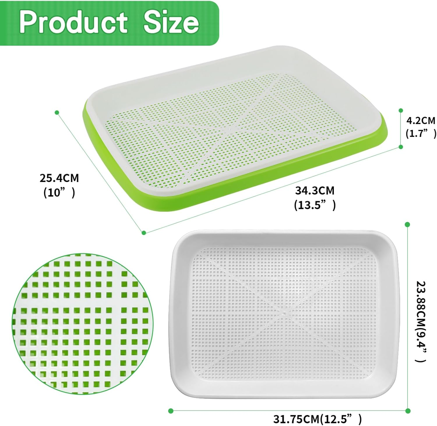 Seed Sprouting Tray, 10PCS Microgreens Growing Trays Big Capacity Sprouts Growing Kit Soil-Free Sprouter Tray for Sprouting Seeds, Beans, Wheatgrass (Without Lids, Green) image number 1