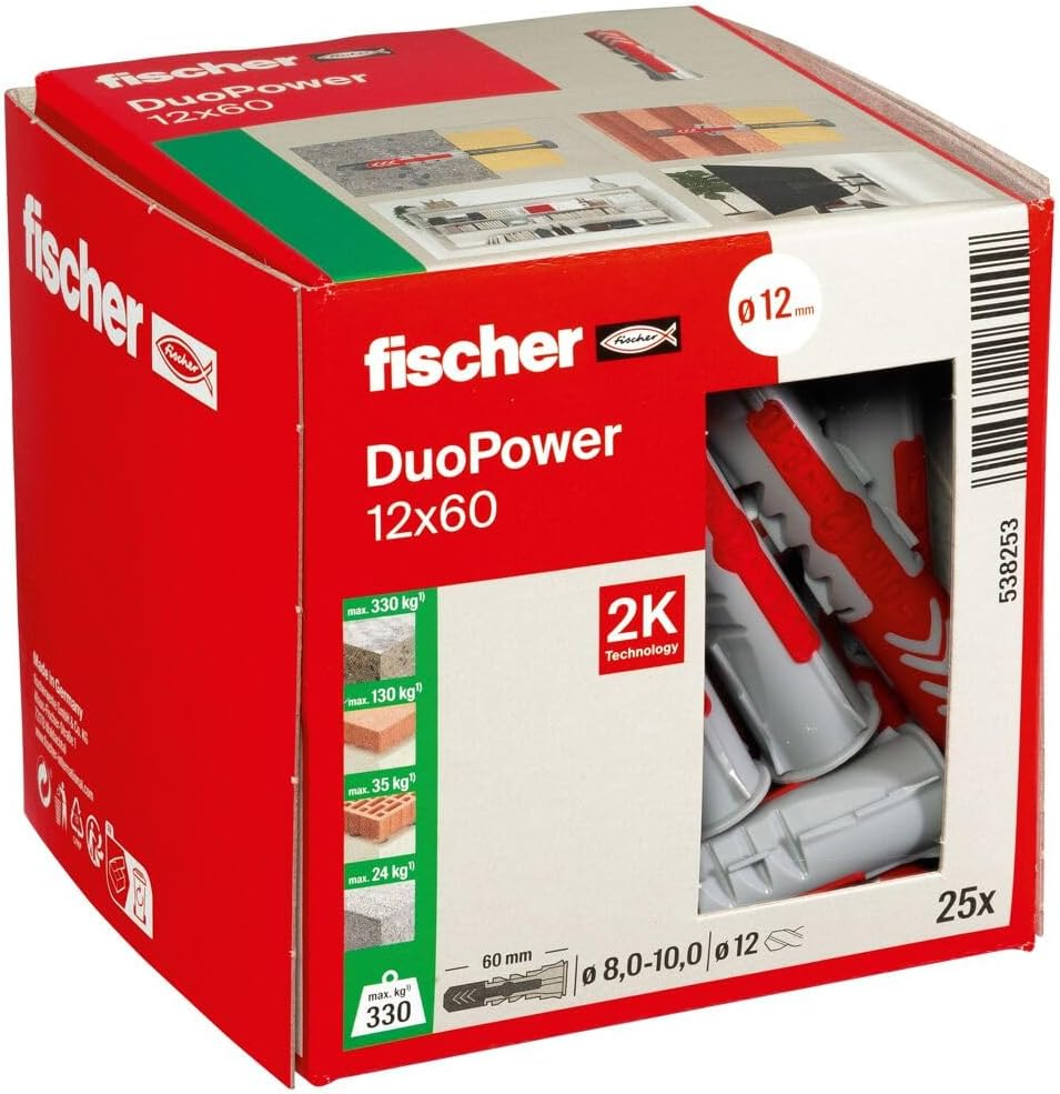 Fischer Duopower 8 X 65, Powerful Universal Plug with Intelligent 2-Component Technology for Fastenings in Concrete, Bricks, Stone, Etc., 50 Plugs without Screws image number 4