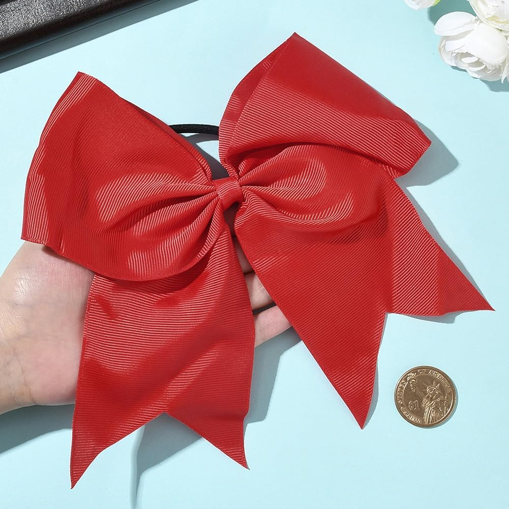 SUNNYCLUE 1 Box 2Pcs 7" Red Cheer Hair Bow Bowknot Ponytail Holder Large Conquette Cheerleading Big Elastic Band Ribbon Bowtie Hair Bows for Women Softball Football Sports College Competition Supplies image number 5
