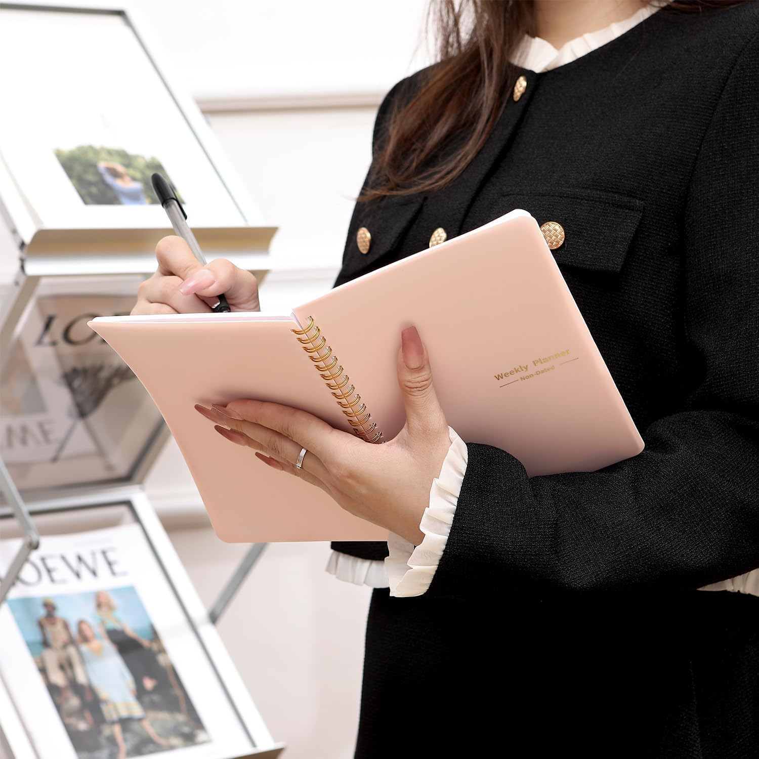 OSYLICT Weekly Planner Notebook,Undated A5 Daily Planner to Do List Diary,52 Weekly Habit Tracker Journal with Spiral Binding for College Work School Home Supplies (Pink) - Blue image number 7