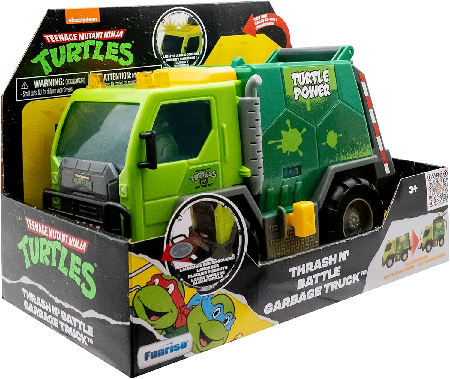 Teenage Mutant Ninja Turtles Thrash N' Battle Garbage Truck with Lights & Sounds, Characters & Sewer Cap Launching, Ages 3+ image number 3