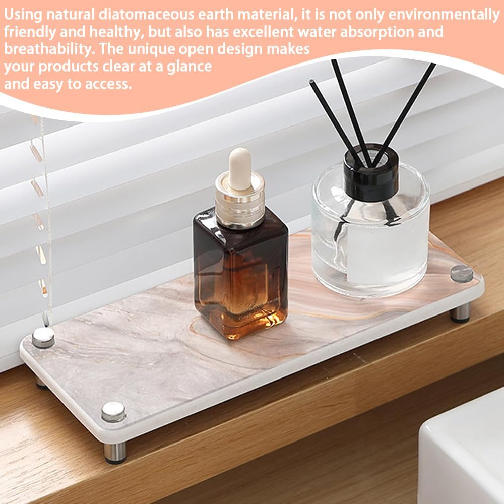 2 Pack Quick Drying Diatomaceous Earth Sink Tray, Marble Stone Drying Mats for Kitchen Counter, Fast Drying Diatomite Caddy, Bathroom Cosmetics Holder Organizer (M) image number 2