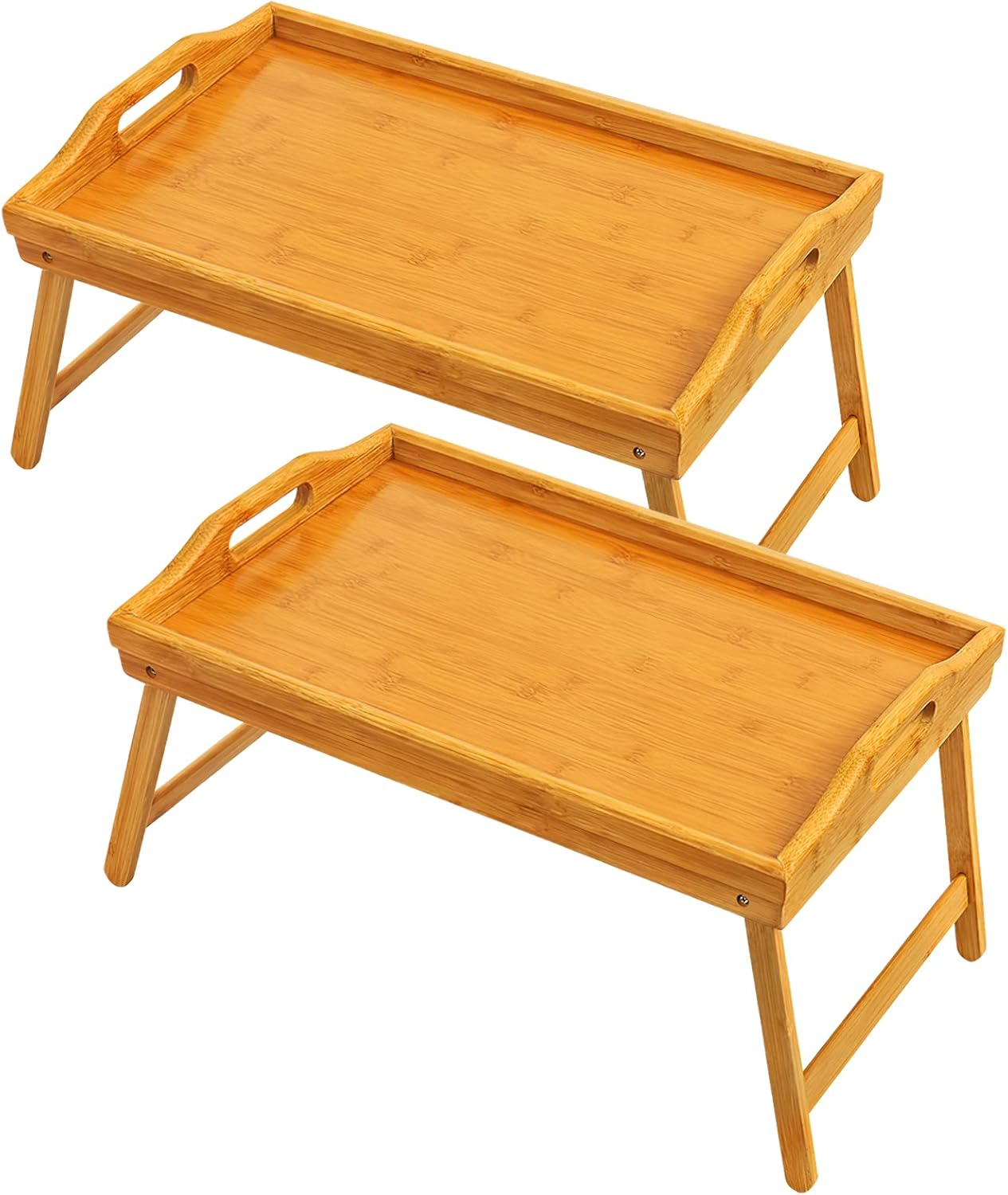 2 Pack Bed Tray Table Breakfast Trays Serving Tray Bamboo Bed Laptap with Floding Legs Handles and Phone Holders