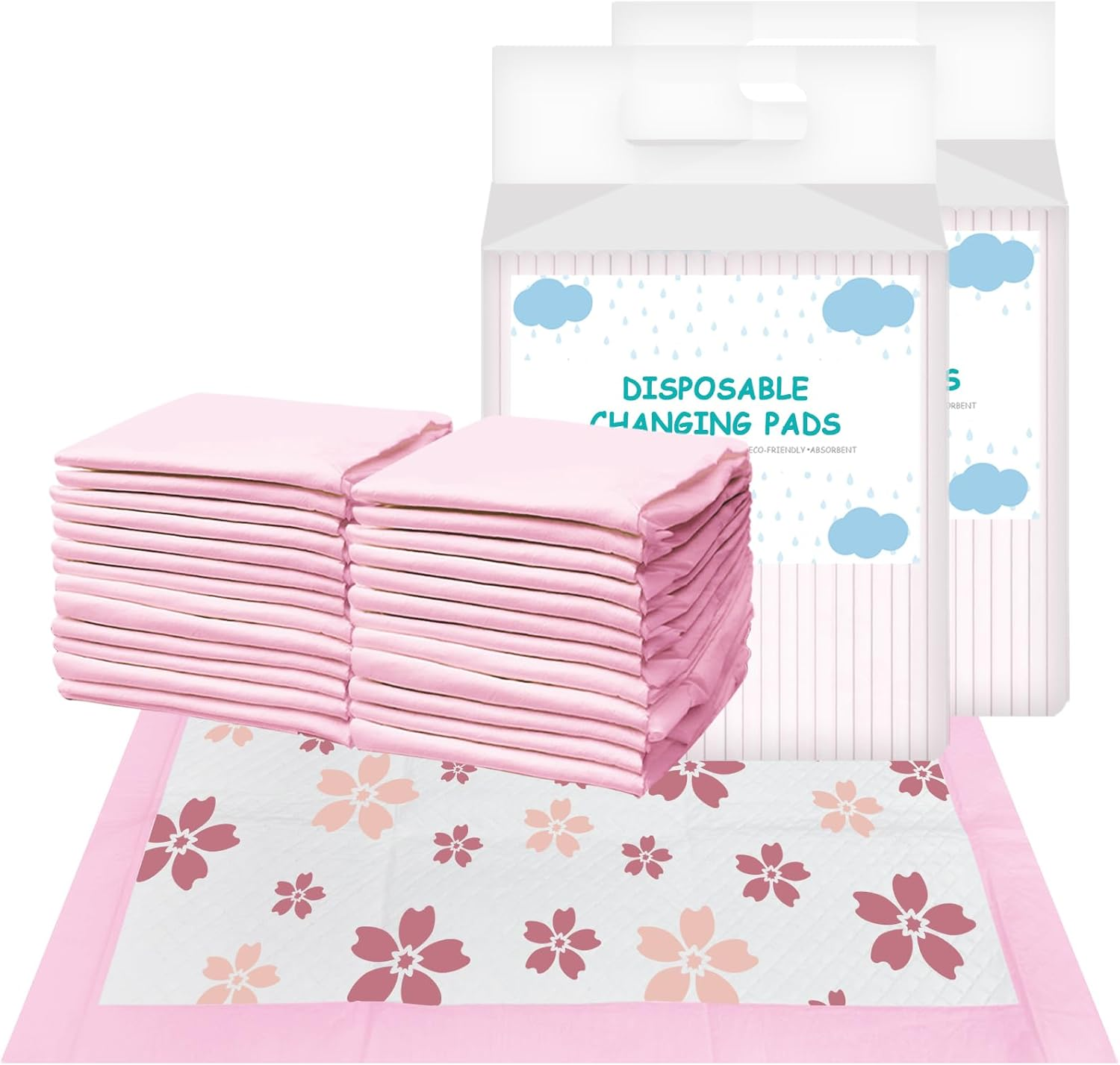 Disposable Changing Pad Liners for Baby 17 X 13 Inches (50 Pack) Absorbent Waterproof Underpads Incontinence Care Soft Non-Woven Fabric Breathable Changing Pad (Cherry Blossom) image number 2