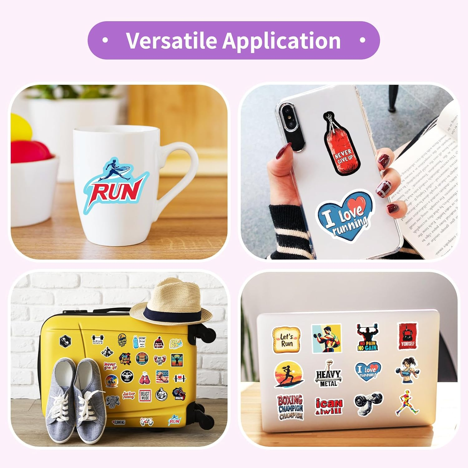 50Pcs Fitness Stickers, Waterproof Vinyl Decal for Kids Girl Teen Adult Student Water Bottle Laptop Phone Computer Skateboard Luggage Notebook Scrapbook Helmet (Boxing Sport) image number 6