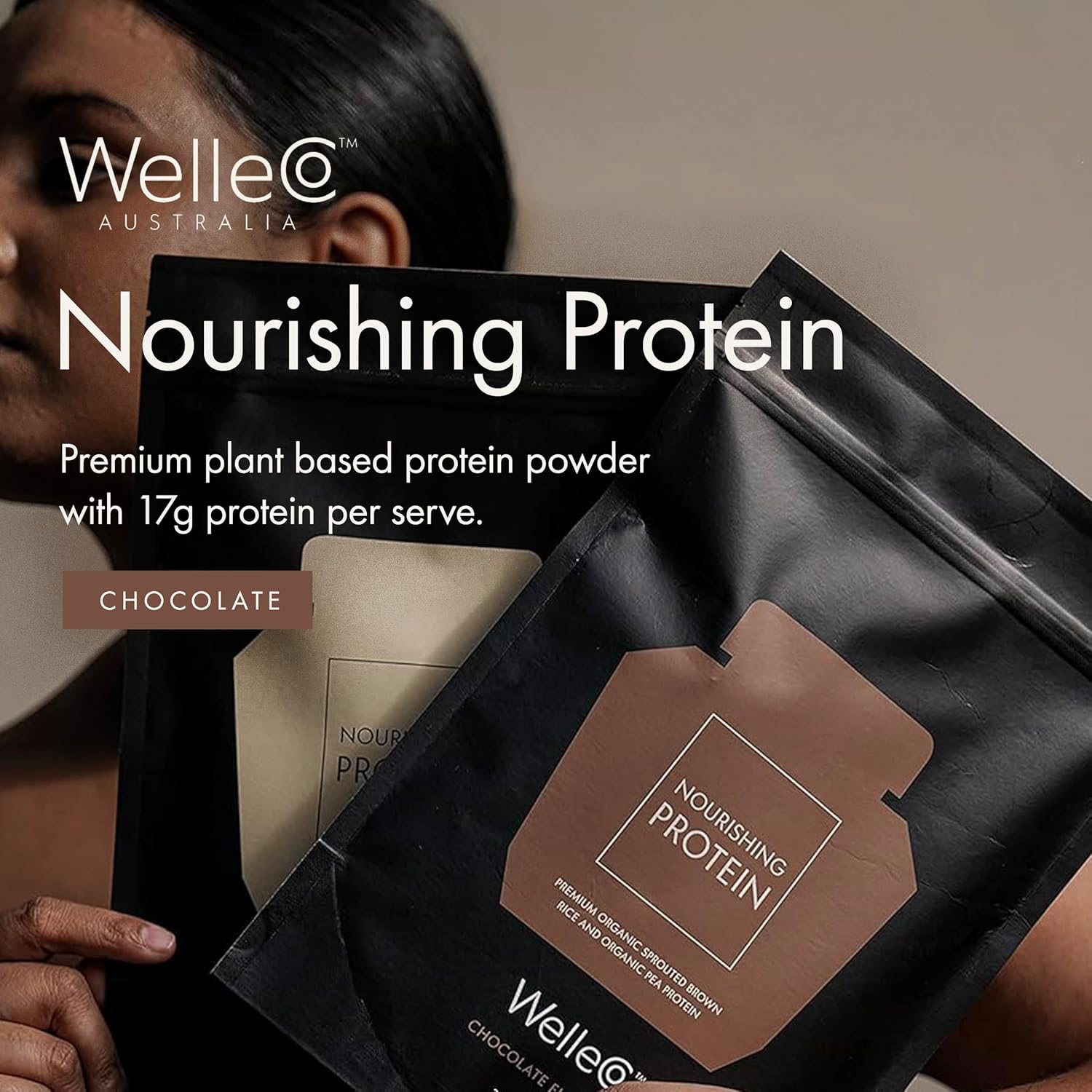 Welleco Nourishing Protein, Chocolate Protein Powder, Supplement for Muscle Recovery, Gut Support & Daily Energy with Probiotics & Whole Food Ingredients, Plant Based Protein Powder, 1 Kg image number 4