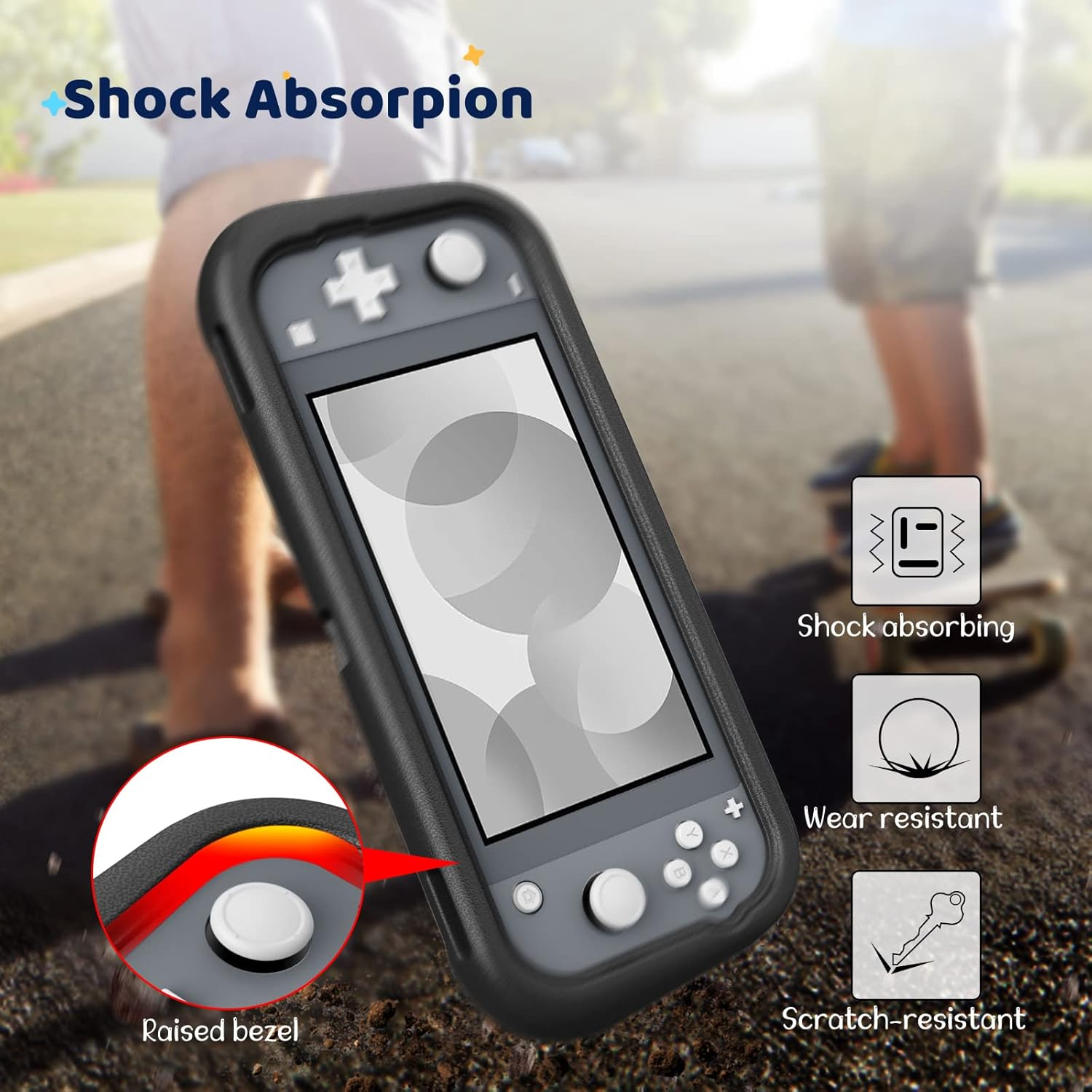 Fintie Kids Case for Nintendo Switch Lite 2019 W/2 Game Card Slots - [Ultralight] [Shockproof] Protective Cover with Ergonomic Grip, Kids Friendly Grip Case for Switch Lite Console, Black - Black image number 6