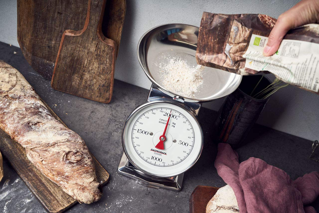 GASTROBACK 30102 Classic 2 Kg with Tare Function Kitchen Scale Analogue with Weighing Tray Polished, Silver Stainless Steel, 1-Pack image number 1