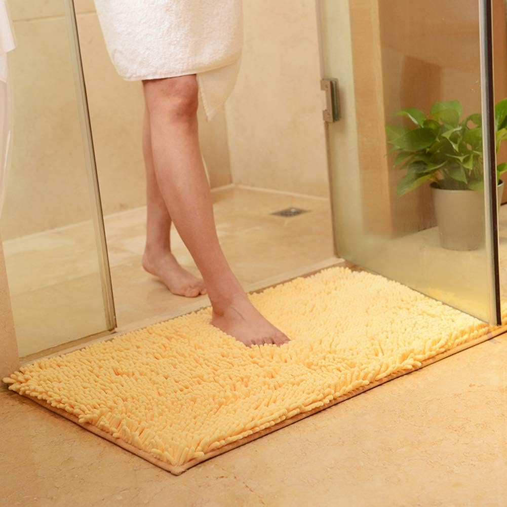 Vctops Orange Fall Plush Chenille Bath Rugs Extra Soft and Absorbent Microfiber Shag Rug, Non-Slip Runner Carpet for Tub Bathroom Shower Mat Orange 24" X 35"